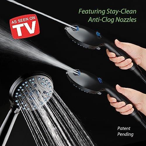 imageHotel Spa AquaCare AsSeenOnTV High Pressure Handheld ampamp Rain 50mode 3way Shower Head Combo with Anticlog Jets 2mode Tub ampamp Pet Power Wash Extra Wall Bracket 6 ft Hose All Chrome FinishMatte Black