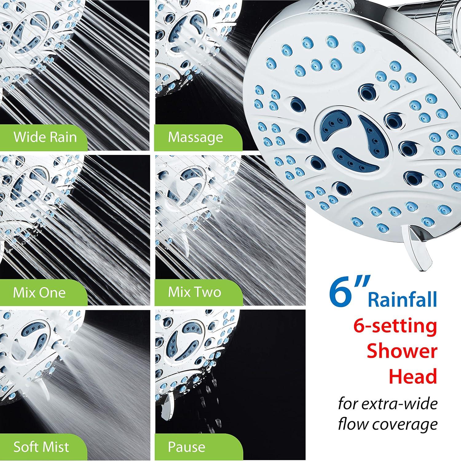 imageHotel Spa AquaCare AsSeenOnTV High Pressure Handheld ampamp Rain 50mode 3way Shower Head Combo with Anticlog Jets 2mode Tub ampamp Pet Power Wash Extra Wall Bracket 6 ft Hose All Chrome FinishAllChrome
