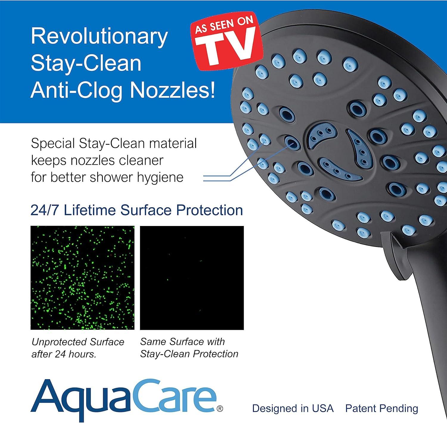 imageHotel Spa AquaCare AsSeenOnTV High Pressure Handheld ampamp Rain 50mode 3way Shower Head Combo with Anticlog Jets 2mode Tub ampamp Pet Power Wash Extra Wall Bracket 6 ft Hose All Chrome FinishMatte Black