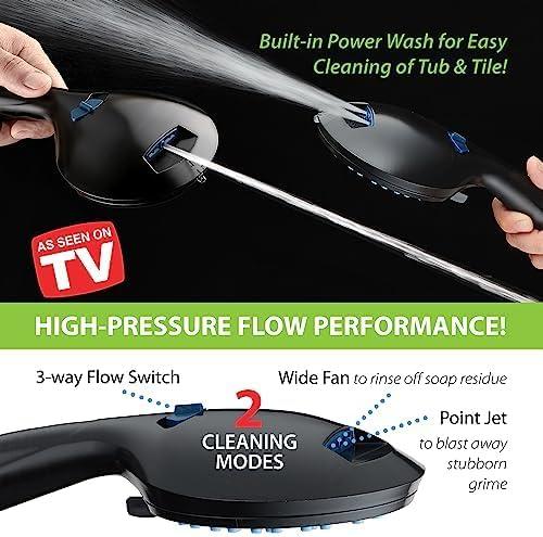 imageHotel Spa AquaCare AsSeenOnTV High Pressure Handheld ampamp Rain 50mode 3way Shower Head Combo with Anticlog Jets 2mode Tub ampamp Pet Power Wash Extra Wall Bracket 6 ft Hose All Chrome FinishMatte Black