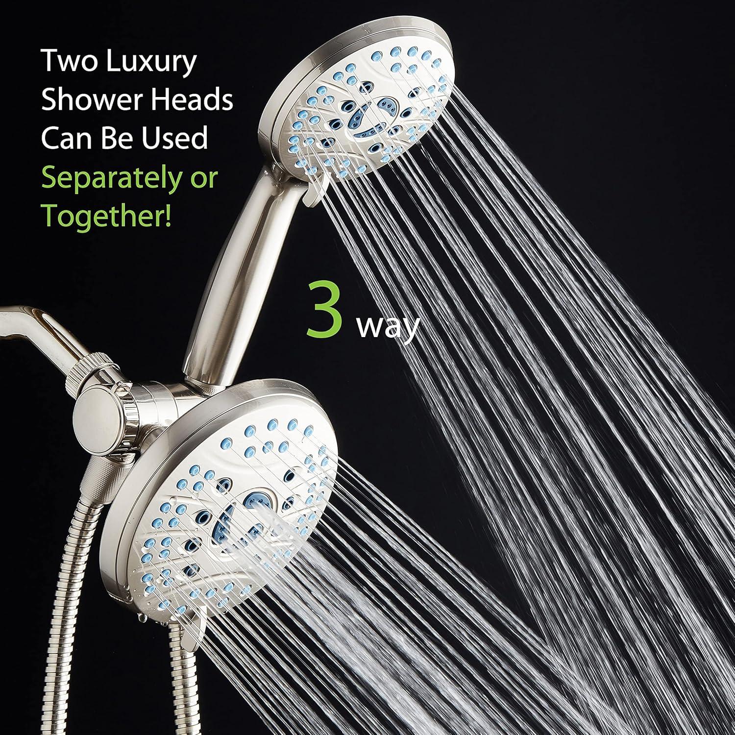 imageHotel Spa AquaCare AsSeenOnTV High Pressure Handheld ampamp Rain 50mode 3way Shower Head Combo with Anticlog Jets 2mode Tub ampamp Pet Power Wash Extra Wall Bracket 6 ft Hose All Chrome FinishSatin Nickel