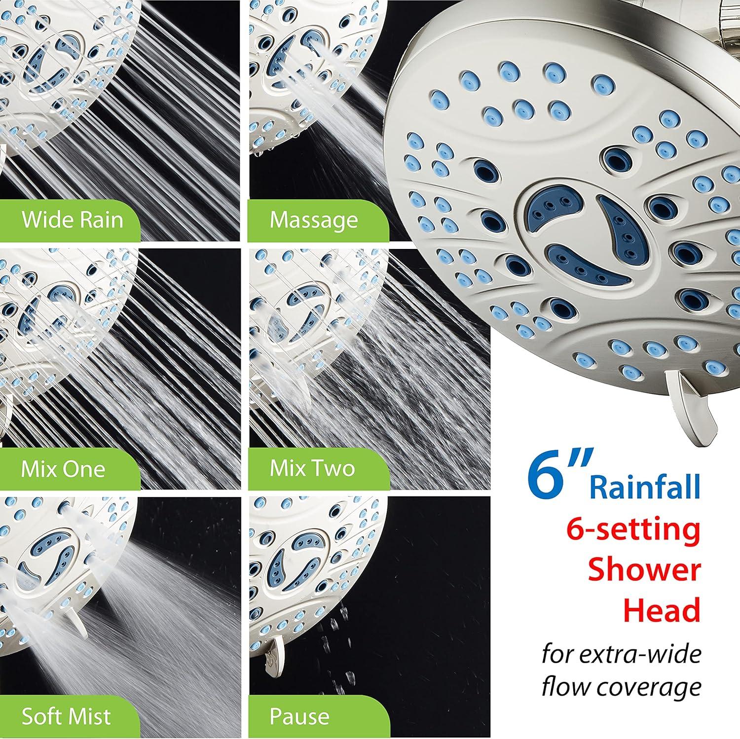 imageHotel Spa AquaCare AsSeenOnTV High Pressure Handheld ampamp Rain 50mode 3way Shower Head Combo with Anticlog Jets 2mode Tub ampamp Pet Power Wash Extra Wall Bracket 6 ft Hose All Chrome FinishSatin Nickel
