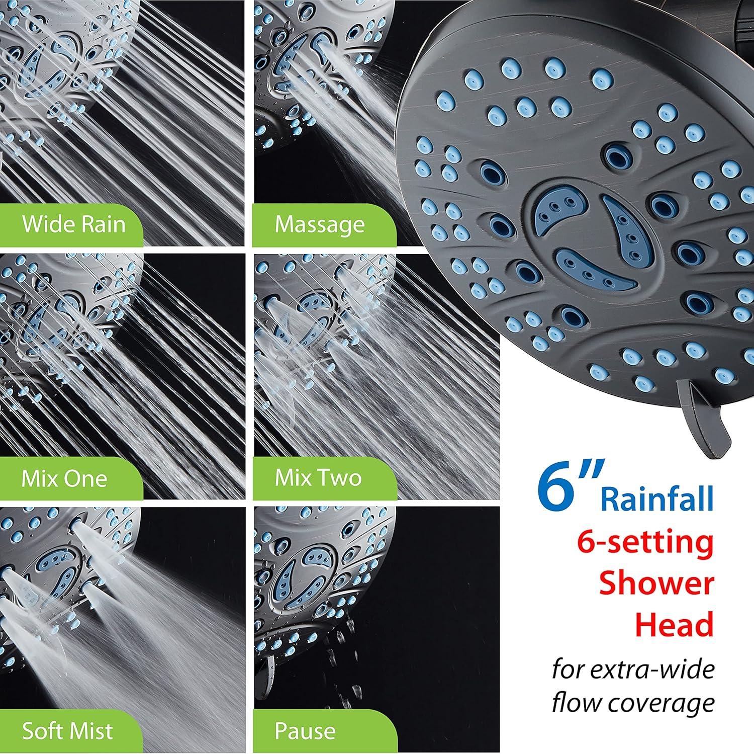 imageHotel Spa AquaCare AsSeenOnTV High Pressure Handheld ampamp Rain 50mode 3way Shower Head Combo with Anticlog Jets 2mode Tub ampamp Pet Power Wash Extra Wall Bracket 6 ft Hose All Chrome FinishOil Rubbed Bronze