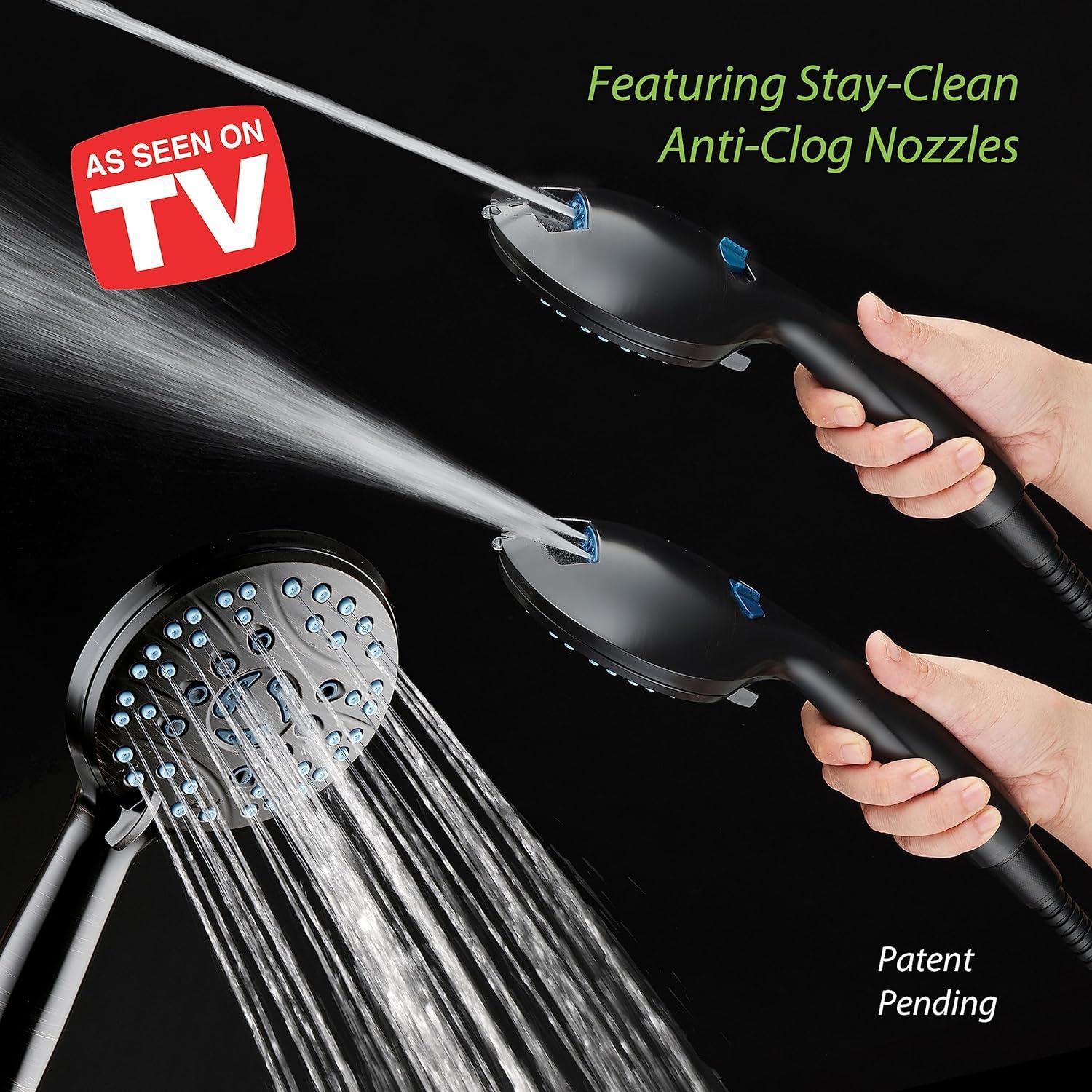 imageHotel Spa AquaCare AsSeenOnTV High Pressure Handheld ampamp Rain 50mode 3way Shower Head Combo with Anticlog Jets 2mode Tub ampamp Pet Power Wash Extra Wall Bracket 6 ft Hose All Chrome FinishMatte Black