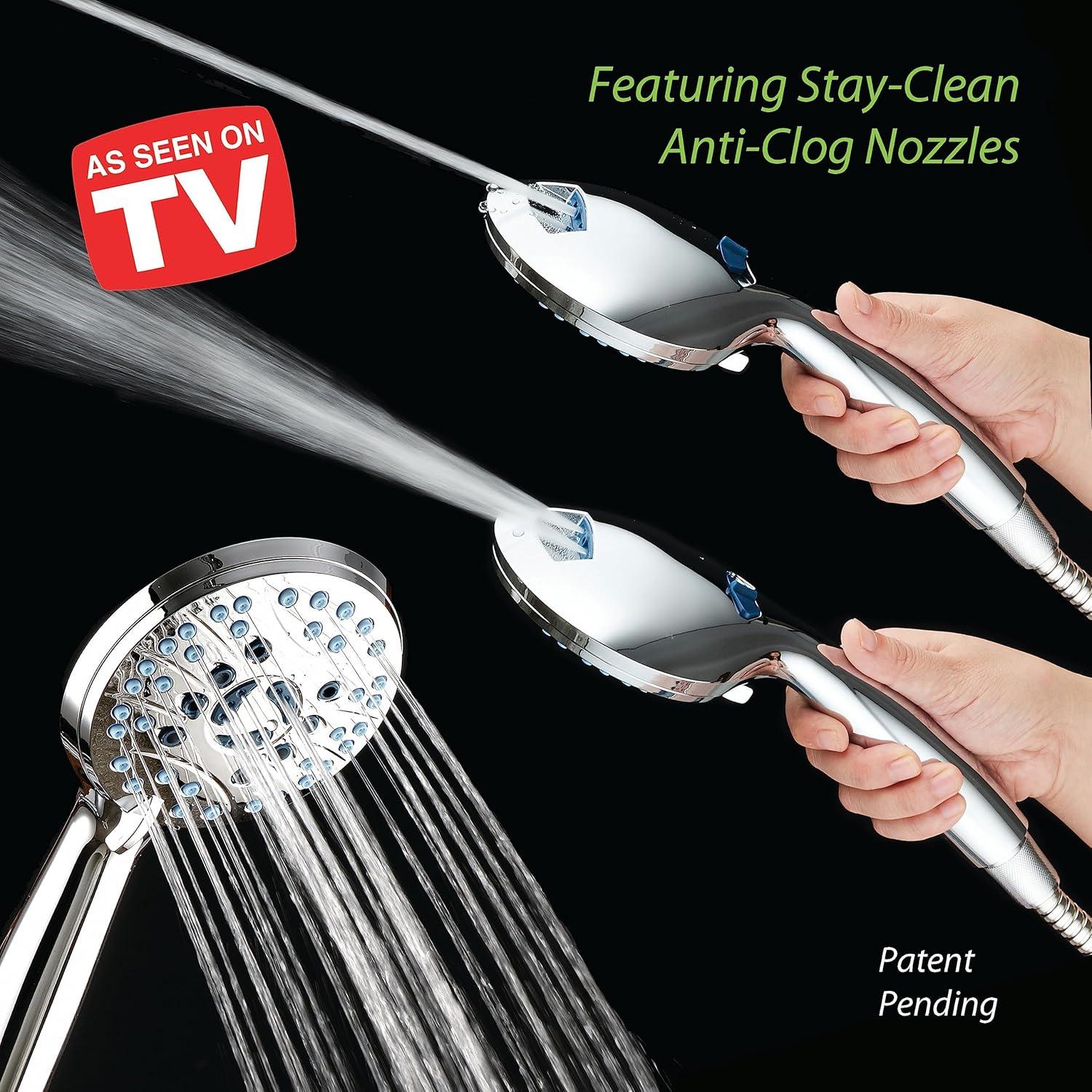 imageHotel Spa AquaCare AsSeenOnTV High Pressure HandheldRain 50mode 3way Shower Head Combo with Adjustable Arm  Anticlog Nozzles Tub ampamp Pet Power Wash 6 ft Hose All Chrome FinishAllChrome