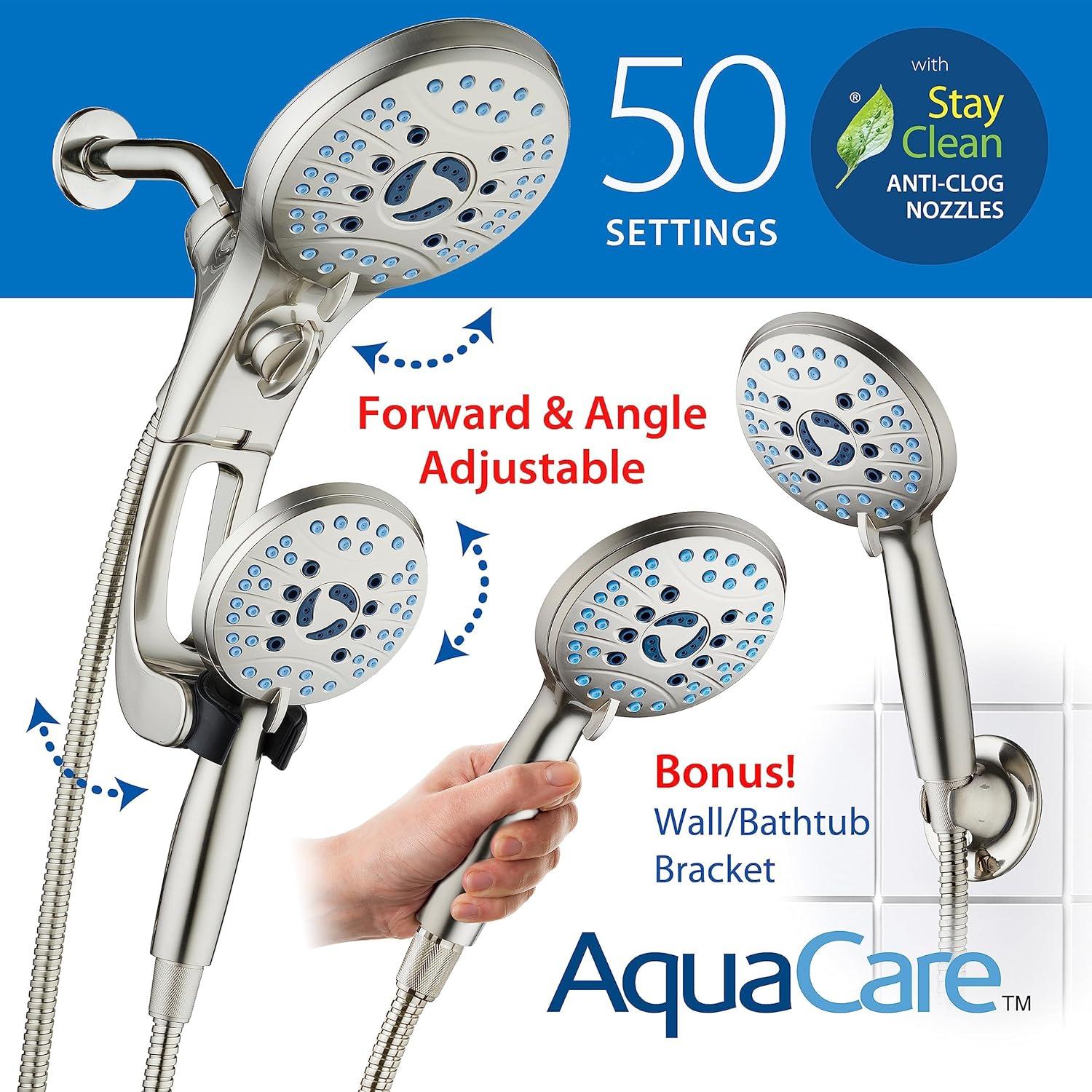 imageHotel Spa AquaCare AsSeenOnTV High Pressure HandheldRain 50mode 3way Shower Head Combo with Adjustable Arm  Anticlog Nozzles Tub ampamp Pet Power Wash 6 ft Hose All Chrome FinishSatin Nickel