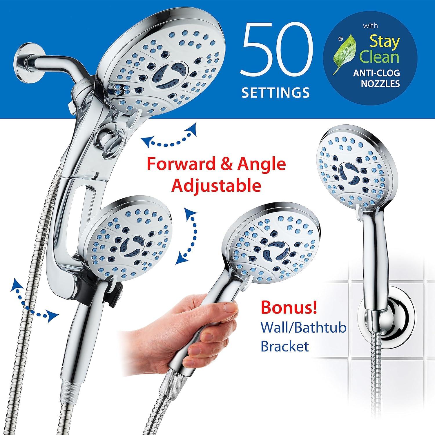imageHotel Spa AquaCare AsSeenOnTV High Pressure HandheldRain 50mode 3way Shower Head Combo with Adjustable Arm  Anticlog Nozzles Tub ampamp Pet Power Wash 6 ft Hose All Chrome FinishAllChrome
