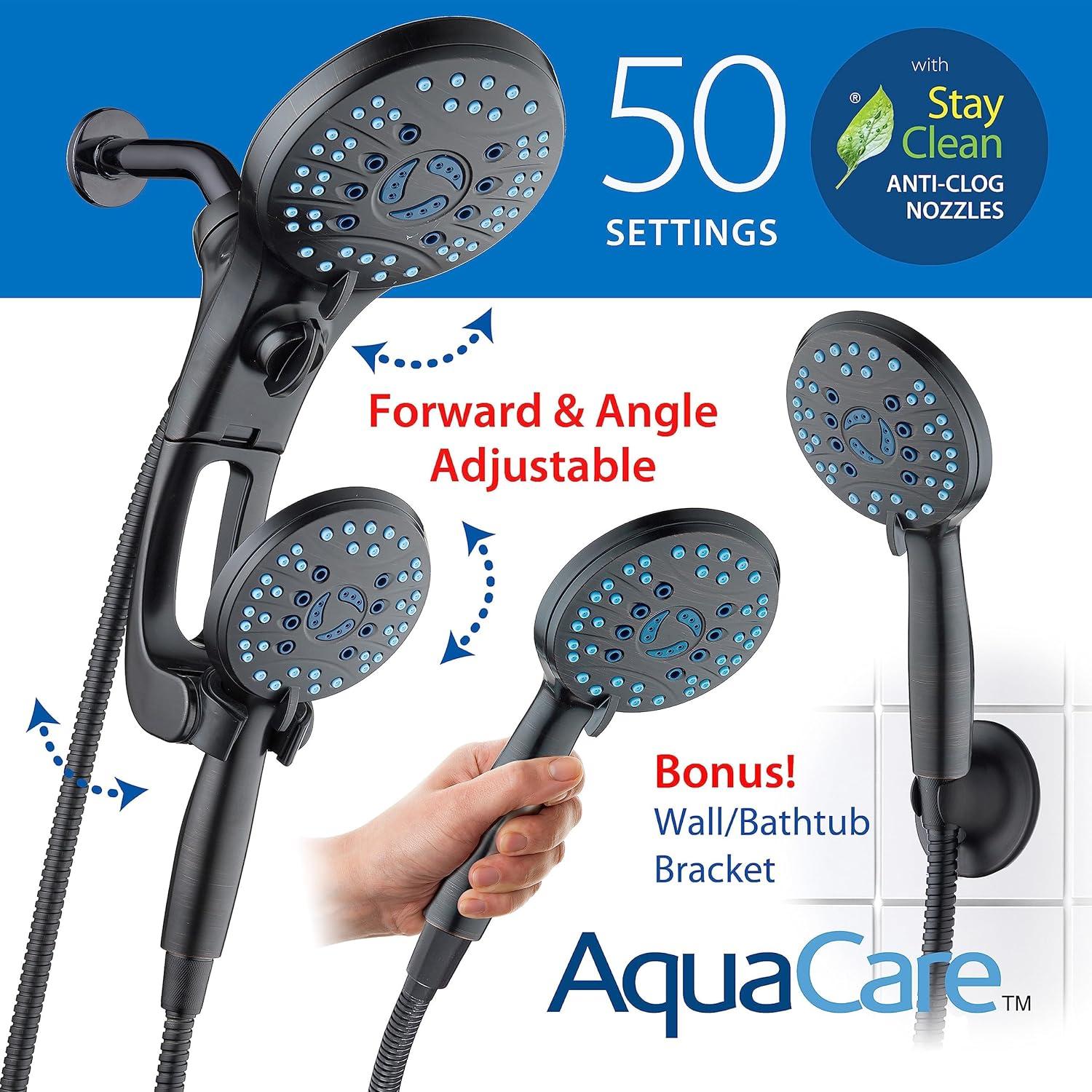 imageHotel Spa AquaCare AsSeenOnTV High Pressure HandheldRain 50mode 3way Shower Head Combo with Adjustable Arm  Anticlog Nozzles Tub ampamp Pet Power Wash 6 ft Hose All Chrome FinishOil Rubbed Bronze