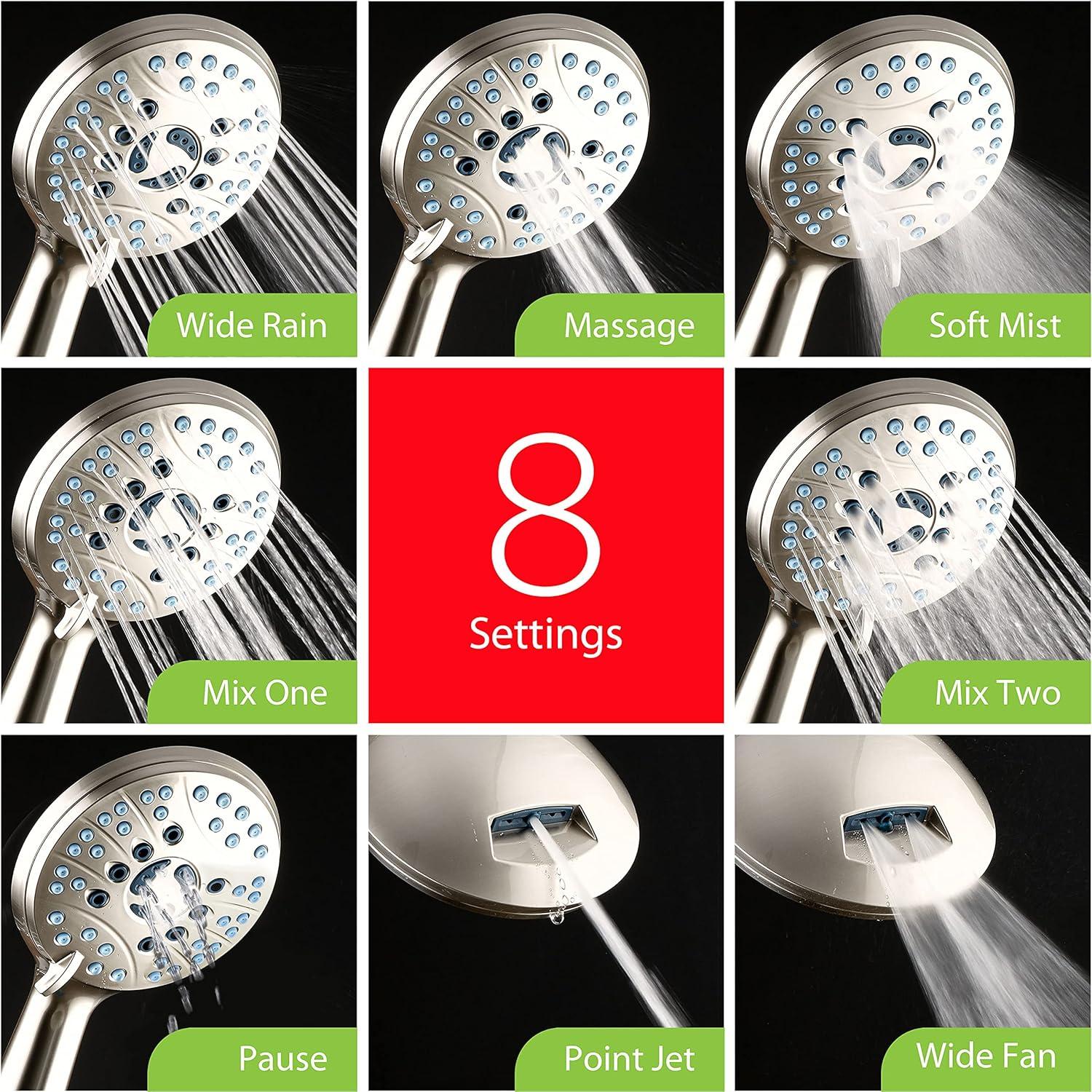 imageHotel Spa AquaCare AsSeenOnTV High Pressure HandheldRain 50mode 3way Shower Head Combo with Adjustable Arm  Anticlog Nozzles Tub ampamp Pet Power Wash 6 ft Hose All Chrome FinishSatin Nickel