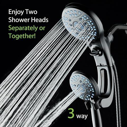 imageHotel Spa AquaCare AsSeenOnTV High Pressure HandheldRain 50mode 3way Shower Head Combo with Adjustable Arm  Anticlog Nozzles Tub ampamp Pet Power Wash 6 ft Hose All Chrome FinishMatte Black