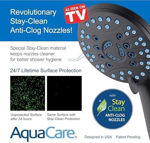 imageHotel Spa AquaCare AsSeenOnTV High Pressure HandheldRain 50mode 3way Shower Head Combo with Adjustable Arm  Anticlog Nozzles Tub ampamp Pet Power Wash 6 ft Hose All Chrome FinishMatte Black