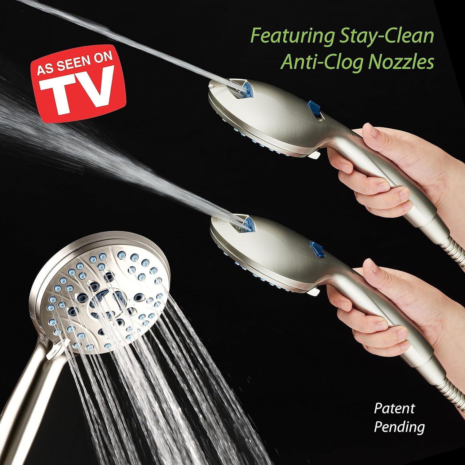 imageHotel Spa AquaCare AsSeenOnTV High Pressure HandheldRain 50mode 3way Shower Head Combo with Adjustable Arm  Anticlog Nozzles Tub ampamp Pet Power Wash 6 ft Hose All Chrome FinishSatin Nickel