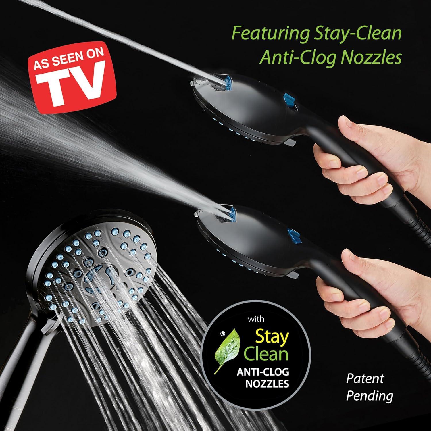 imageHotel Spa AquaCare AsSeenOnTV High Pressure HandheldRain 50mode 3way Shower Head Combo with Adjustable Arm  Anticlog Nozzles Tub ampamp Pet Power Wash 6 ft Hose All Chrome FinishMatte Black