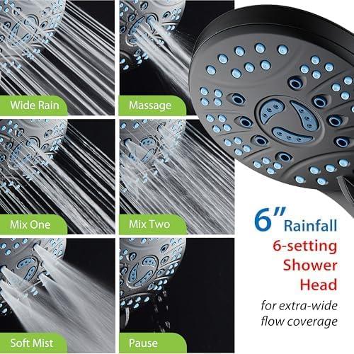 imageHotel Spa AquaCare AsSeenOnTV High Pressure HandheldRain 50mode 3way Shower Head Combo with Adjustable Arm  Anticlog Nozzles Tub ampamp Pet Power Wash 6 ft Hose All Chrome FinishMatte Black