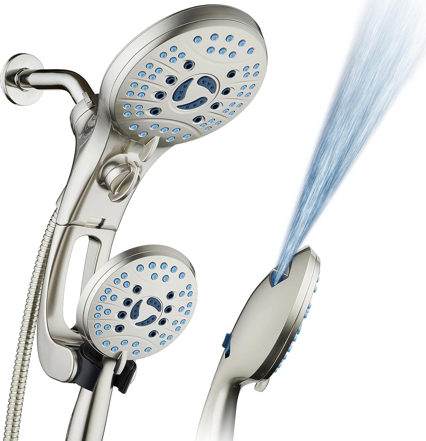 imageHotel Spa AquaCare AsSeenOnTV High Pressure HandheldRain 50mode 3way Shower Head Combo with Adjustable Arm  Anticlog Nozzles Tub ampamp Pet Power Wash 6 ft Hose All Chrome FinishSatin Nickel