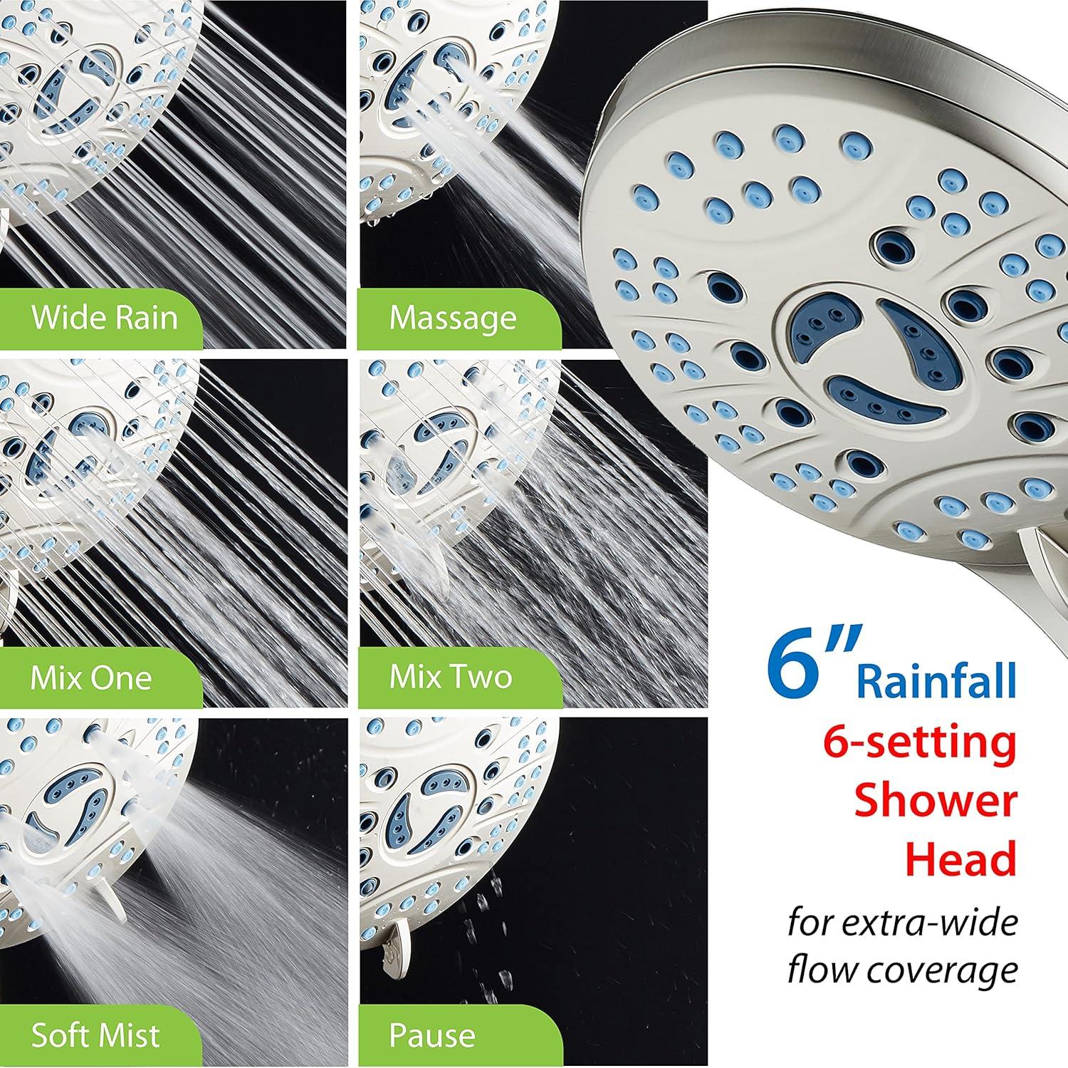 imageHotel Spa AquaCare AsSeenOnTV High Pressure HandheldRain 50mode 3way Shower Head Combo with Adjustable Arm  Anticlog Nozzles Tub ampamp Pet Power Wash 6 ft Hose All Chrome FinishSatin Nickel