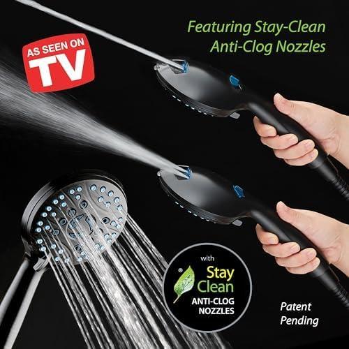 imageHotel Spa AquaCare AsSeenOnTV High Pressure HandheldRain 50mode 3way Shower Head Combo with Adjustable Arm  Anticlog Nozzles Tub ampamp Pet Power Wash 6 ft Hose All Chrome FinishMatte Black