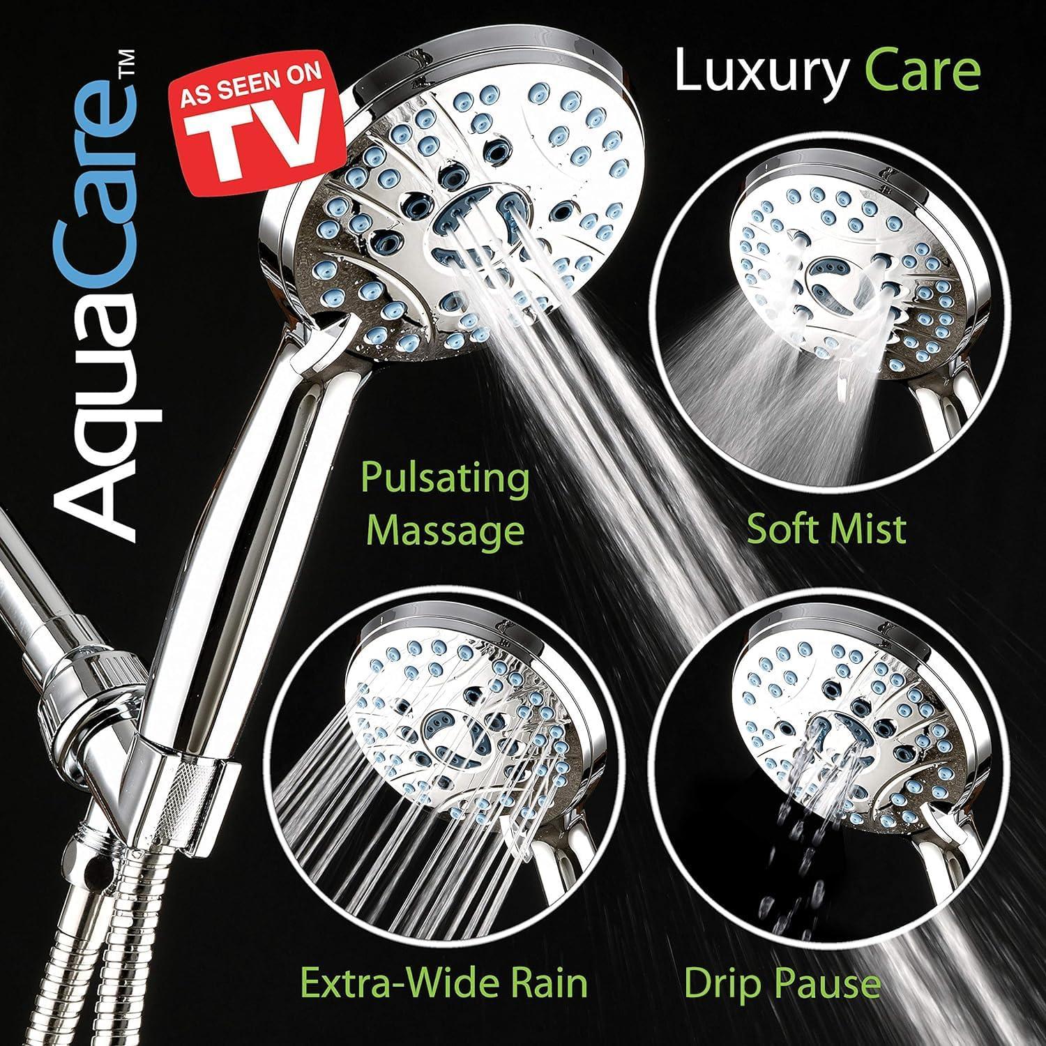 imageHotel Spa AquaCare High Pressure 8mode Handheld Shower Head  Anticlog Nozzles Builtin Power Wash to Clean Tub Tile ampamp Pets Extra Long 6 ft Stainless Steel Hose Wall ampamp Overhead BracketsPremium Chrome