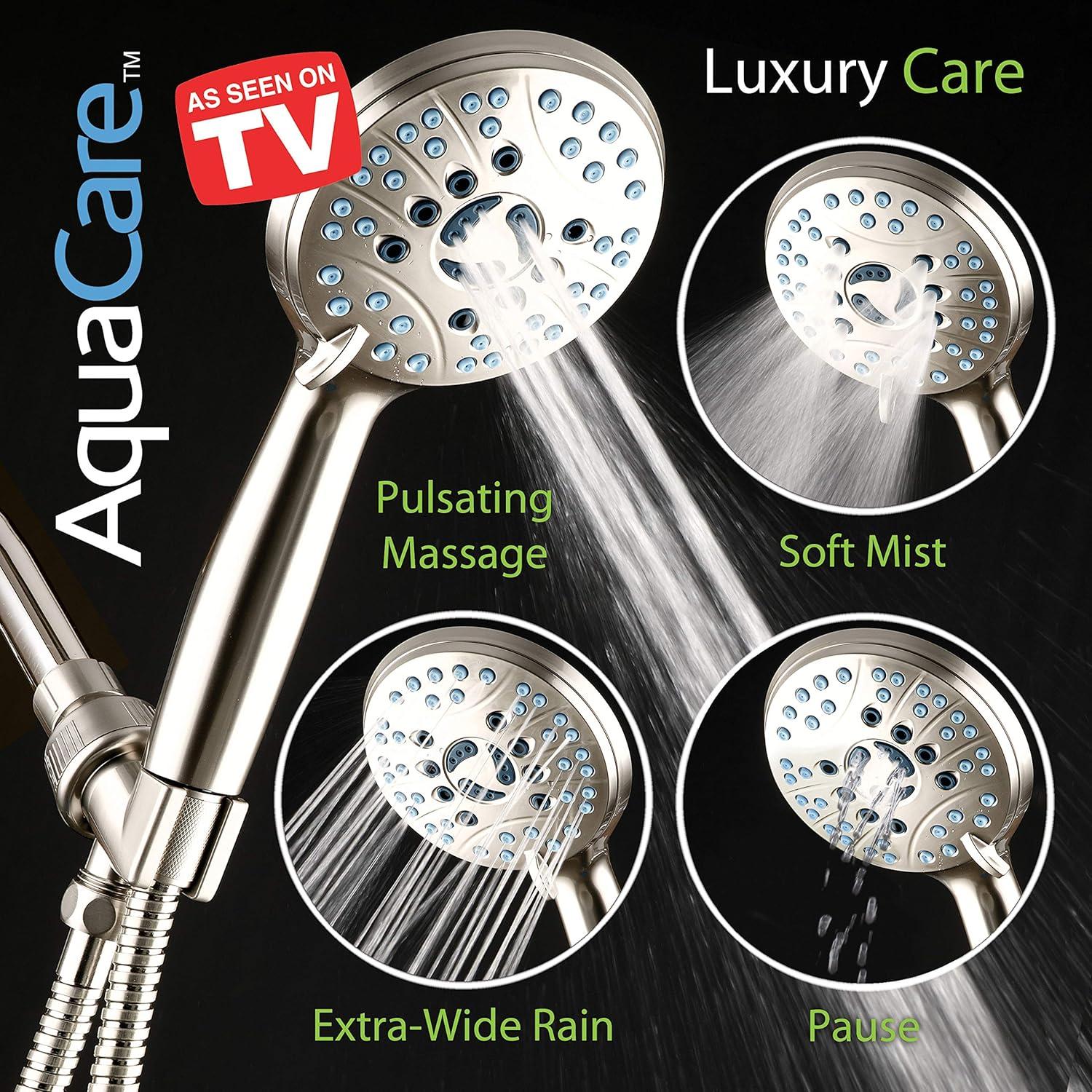 imageHotel Spa AquaCare High Pressure 8mode Handheld Shower Head  Anticlog Nozzles Builtin Power Wash to Clean Tub Tile ampamp Pets Extra Long 6 ft Stainless Steel Hose Wall ampamp Overhead BracketsSatin Nickel