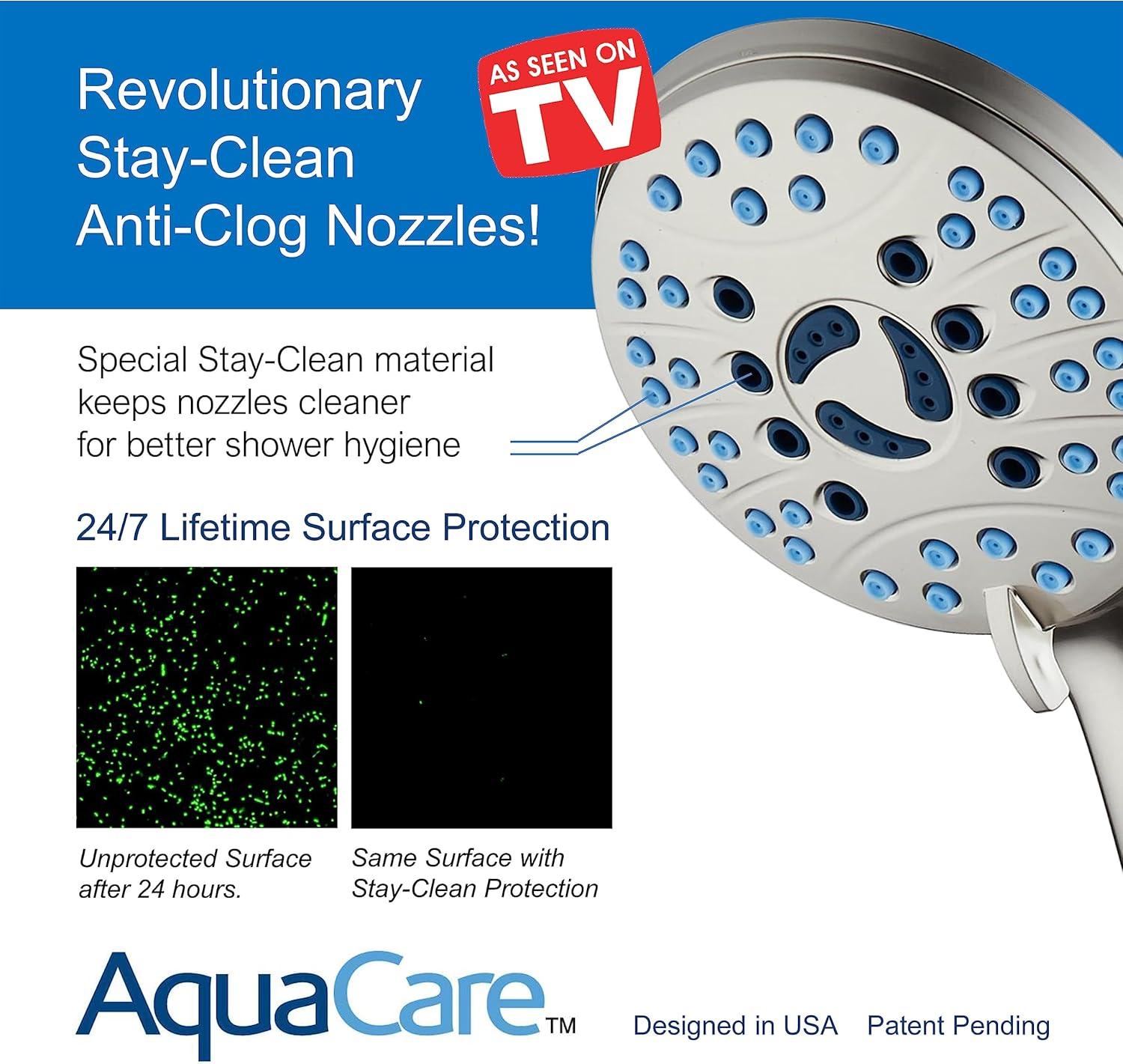 imageHotel Spa AquaCare High Pressure 8mode Handheld Shower Head  Anticlog Nozzles Builtin Power Wash to Clean Tub Tile ampamp Pets Extra Long 6 ft Stainless Steel Hose Wall ampamp Overhead BracketsSatin Nickel