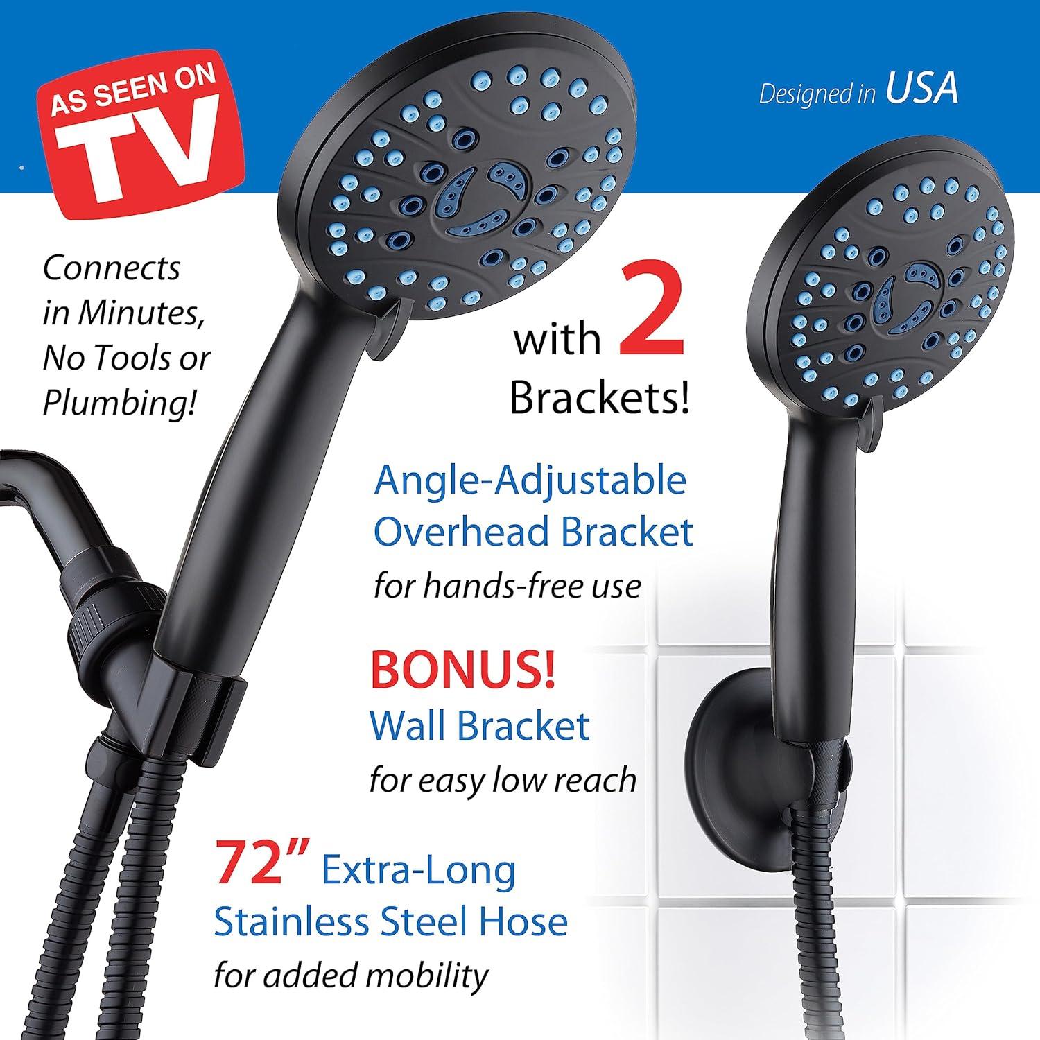 imageHotel Spa AquaCare High Pressure 8mode Handheld Shower Head  Anticlog Nozzles Builtin Power Wash to Clean Tub Tile ampamp Pets Extra Long 6 ft Stainless Steel Hose Wall ampamp Overhead BracketsMatte Black