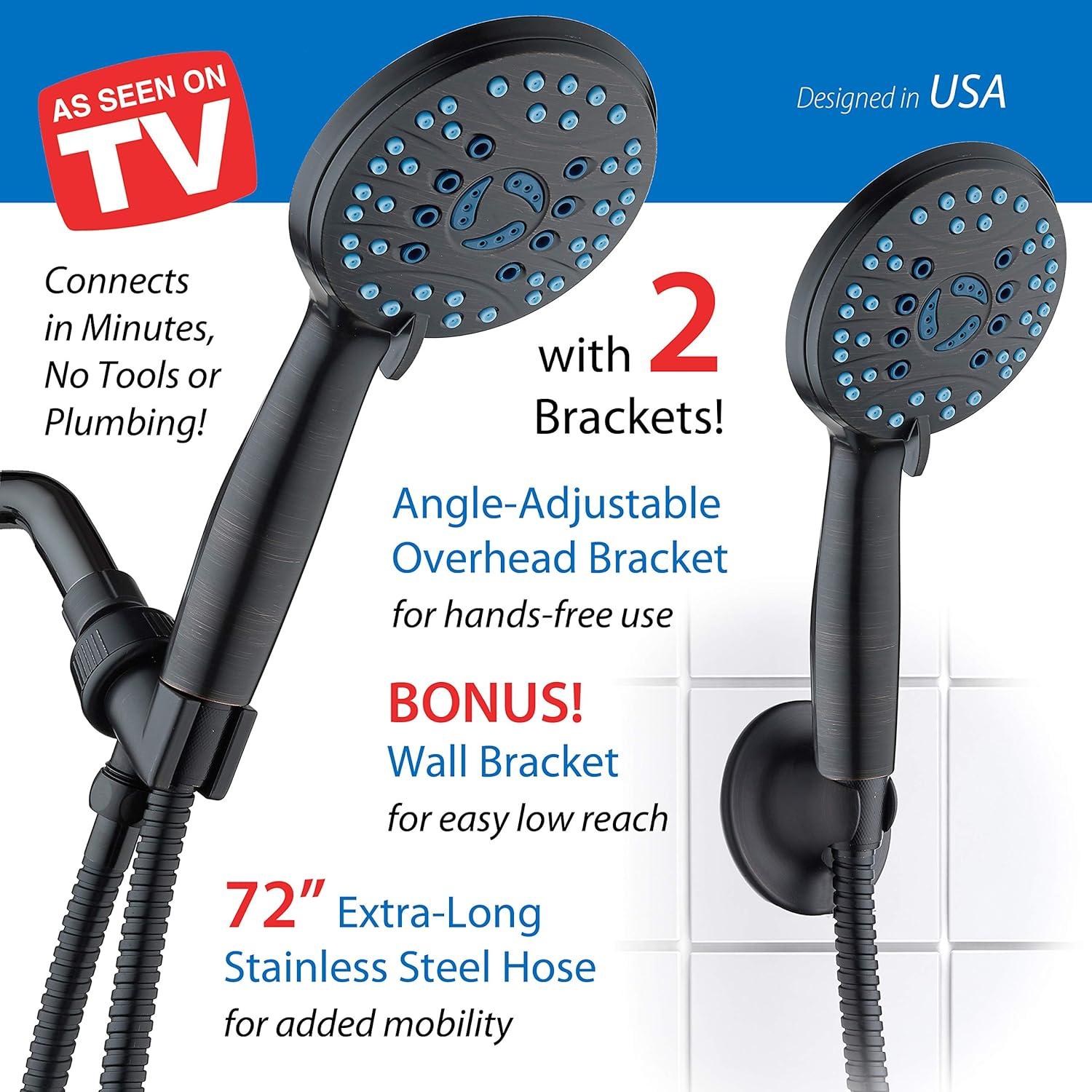 imageHotel Spa AquaCare High Pressure 8mode Handheld Shower Head  Anticlog Nozzles Builtin Power Wash to Clean Tub Tile ampamp Pets Extra Long 6 ft Stainless Steel Hose Wall ampamp Overhead BracketsOil Rubbed Bronze