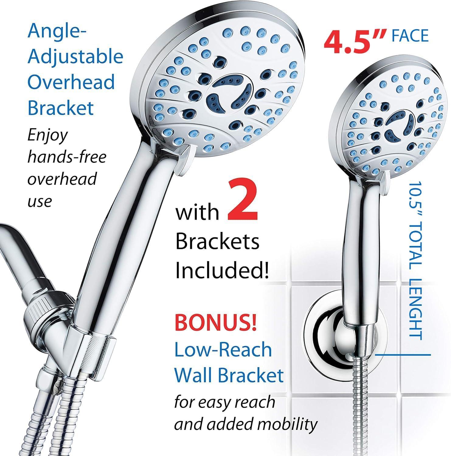 imageHotel Spa AquaCare High Pressure 8mode Handheld Shower Head  Anticlog Nozzles Builtin Power Wash to Clean Tub Tile ampamp Pets Extra Long 6 ft Stainless Steel Hose Wall ampamp Overhead BracketsPremium Chrome