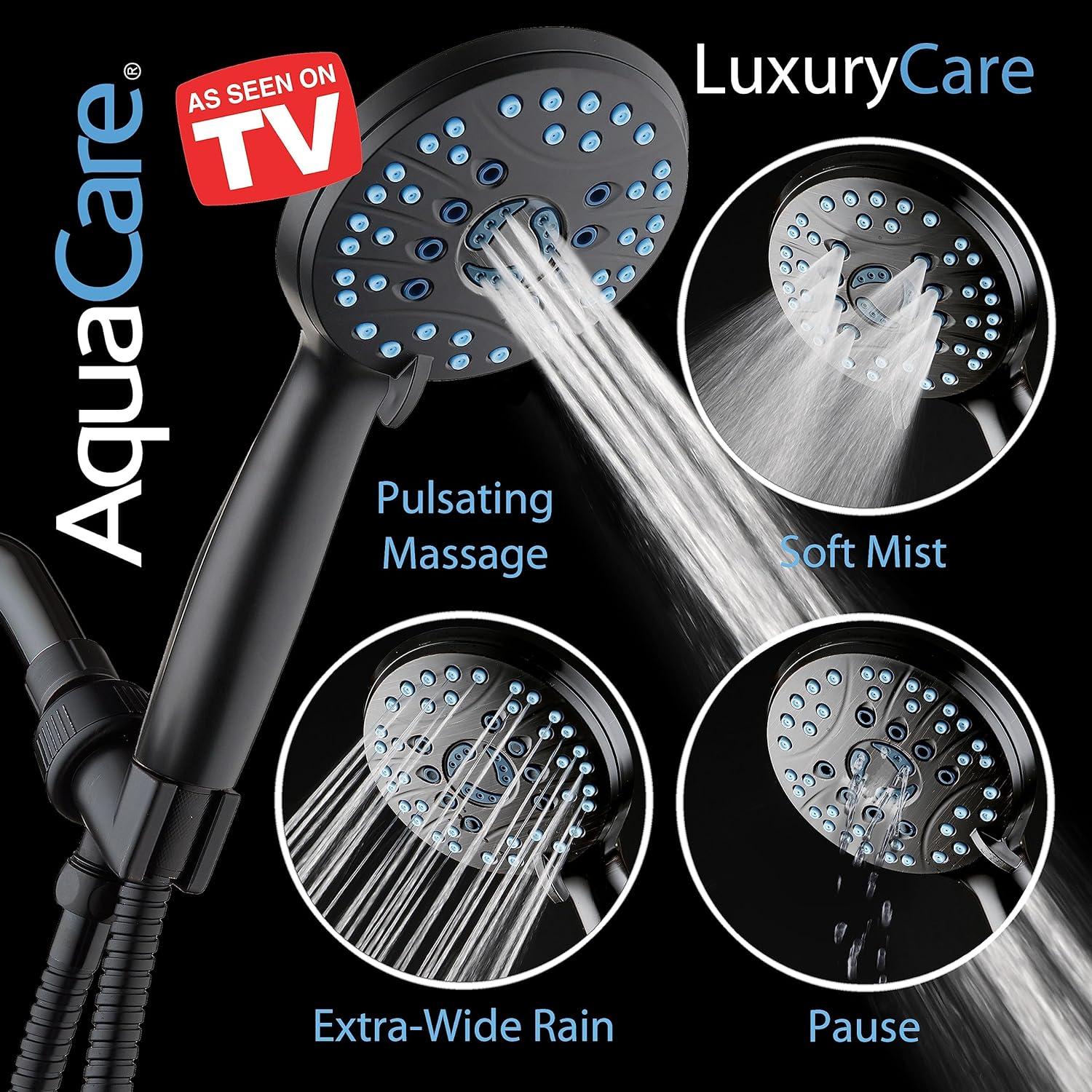 imageHotel Spa AquaCare High Pressure 8mode Handheld Shower Head  Anticlog Nozzles Builtin Power Wash to Clean Tub Tile ampamp Pets Extra Long 6 ft Stainless Steel Hose Wall ampamp Overhead BracketsMatte Black