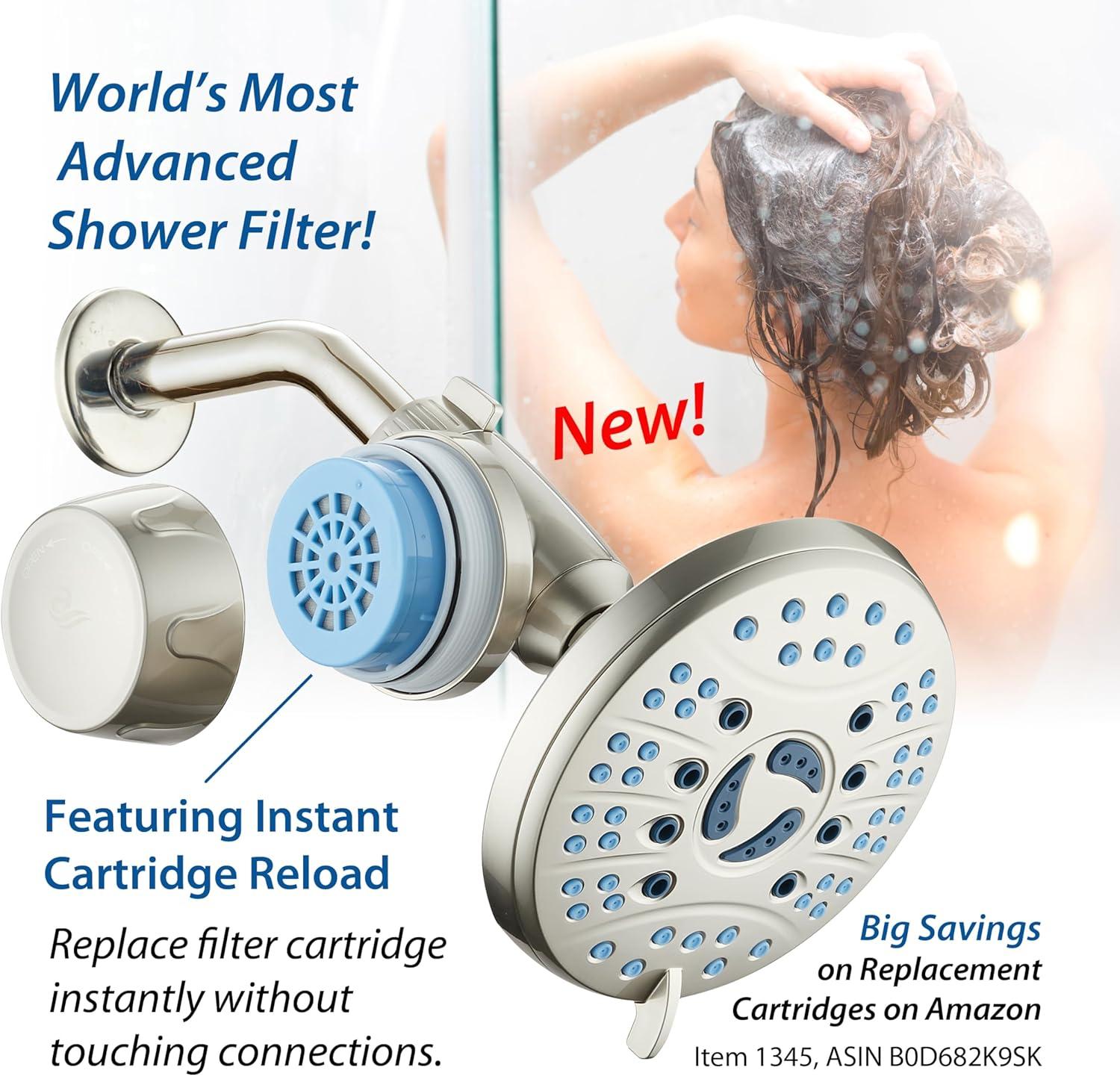 imageSkin ampamp Hair  Worlds Most Advanced Shower Filter for Combos with ONOFF Filtration Modes Instant Cartridge Reload Builtin Water Diverter StayClean Enriched KDF CartridgeChrome FinishSatin Nickel