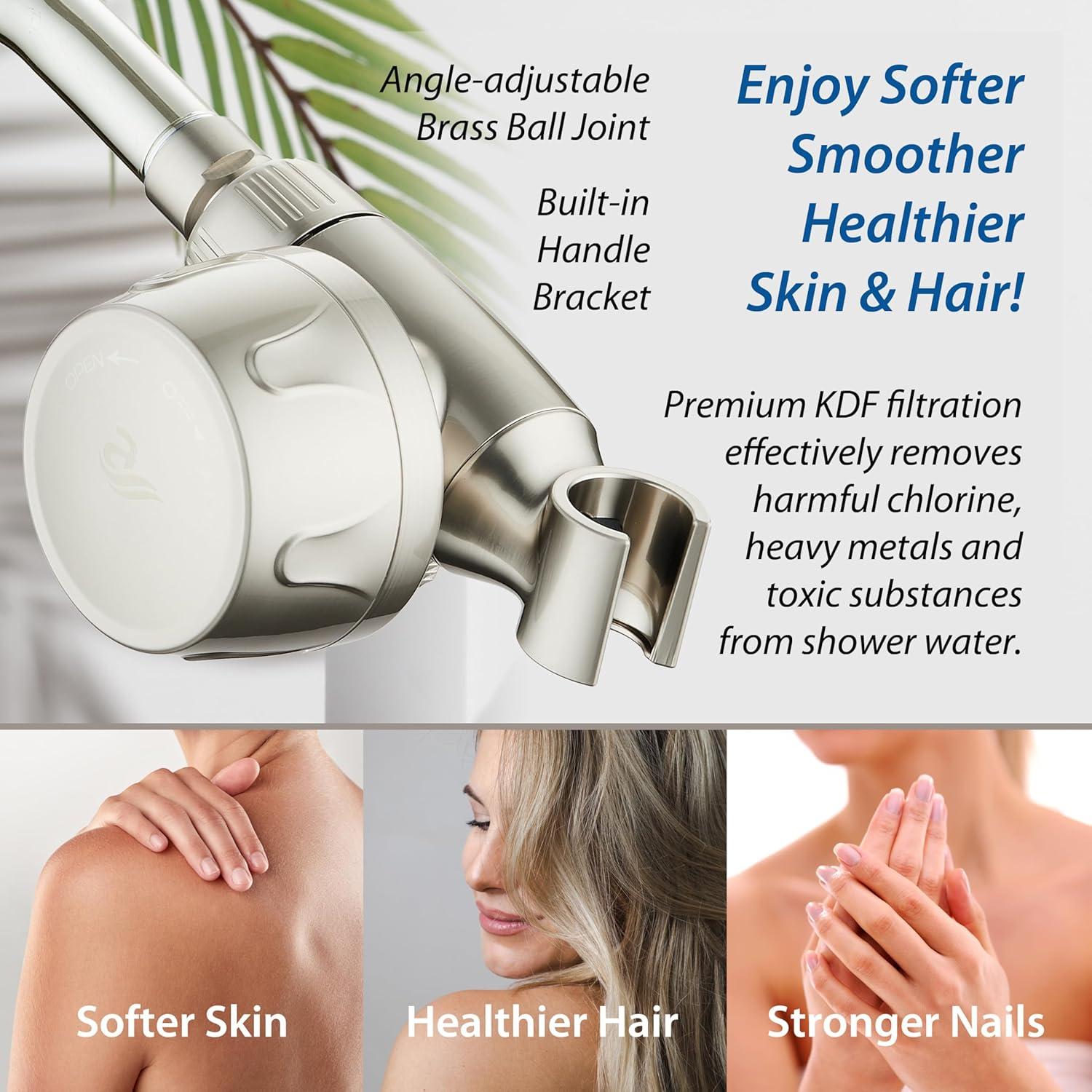 imageSkin ampamp Hair  Worlds Most Advanced Shower Filter for Combos with ONOFF Filtration Modes Instant Cartridge Reload Builtin Water Diverter StayClean Enriched KDF CartridgeChrome FinishSatin Nickel