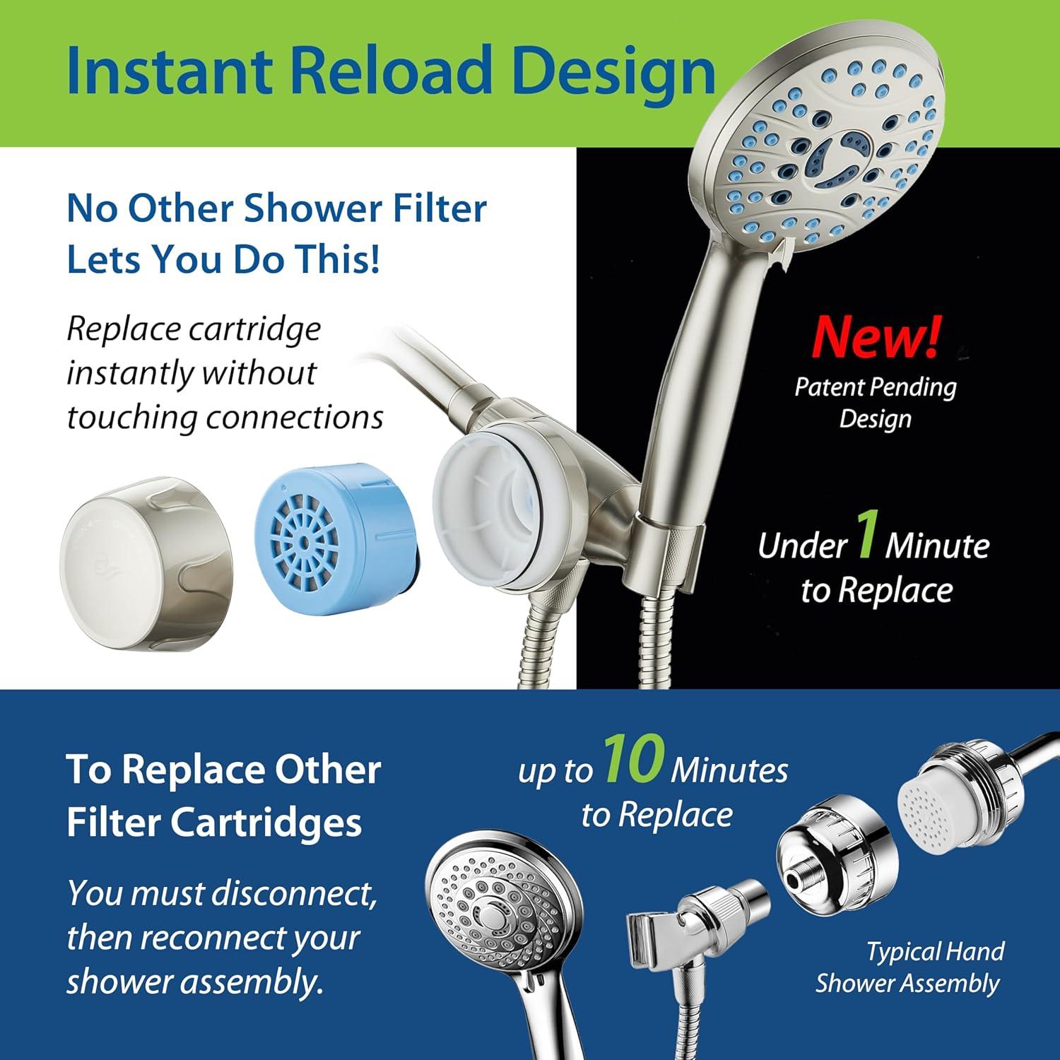 imageSkin ampamp Hair  Worlds Most Advanced Shower Filter for Combos with ONOFF Filtration Modes Instant Cartridge Reload Builtin Water Diverter StayClean Enriched KDF CartridgeChrome FinishSatin Nickel
