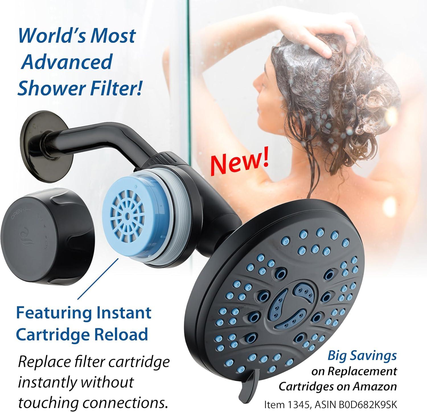 imageSkin ampamp Hair  Worlds Most Advanced Shower Filter for Combos with ONOFF Filtration Modes Instant Cartridge Reload Builtin Water Diverter StayClean Enriched KDF CartridgeChrome FinishMatte Black