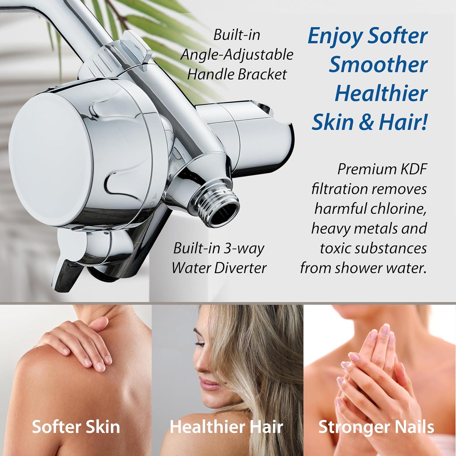 imageSkin ampamp Hair  Worlds Most Advanced Shower Filter for Combos with ONOFF Filtration Modes Instant Cartridge Reload Builtin Water Diverter StayClean Enriched KDF CartridgeChrome FinishChrome