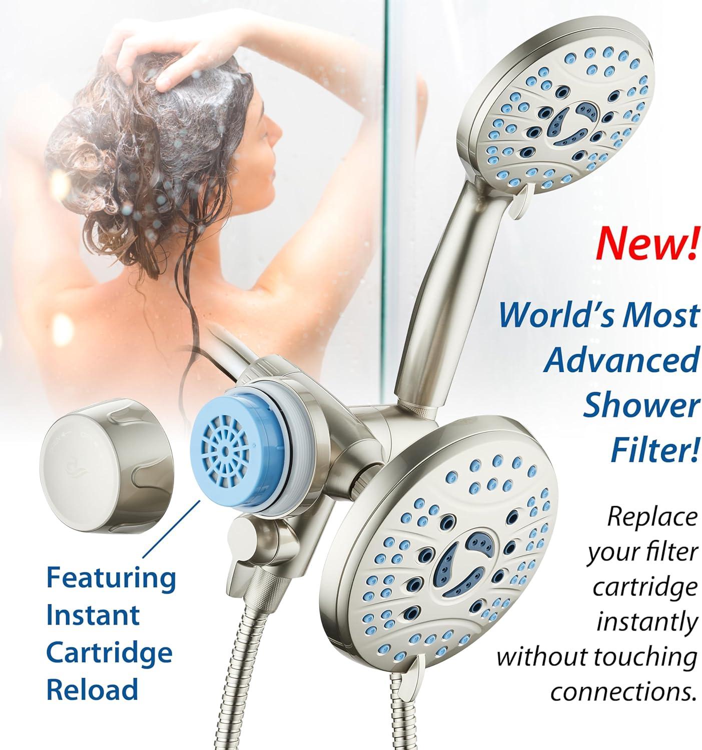 imageSkin ampamp Hair  Worlds Most Advanced Shower Filter for Combos with ONOFF Filtration Modes Instant Cartridge Reload Builtin Water Diverter StayClean Enriched KDF CartridgeChrome FinishSatin Nickel