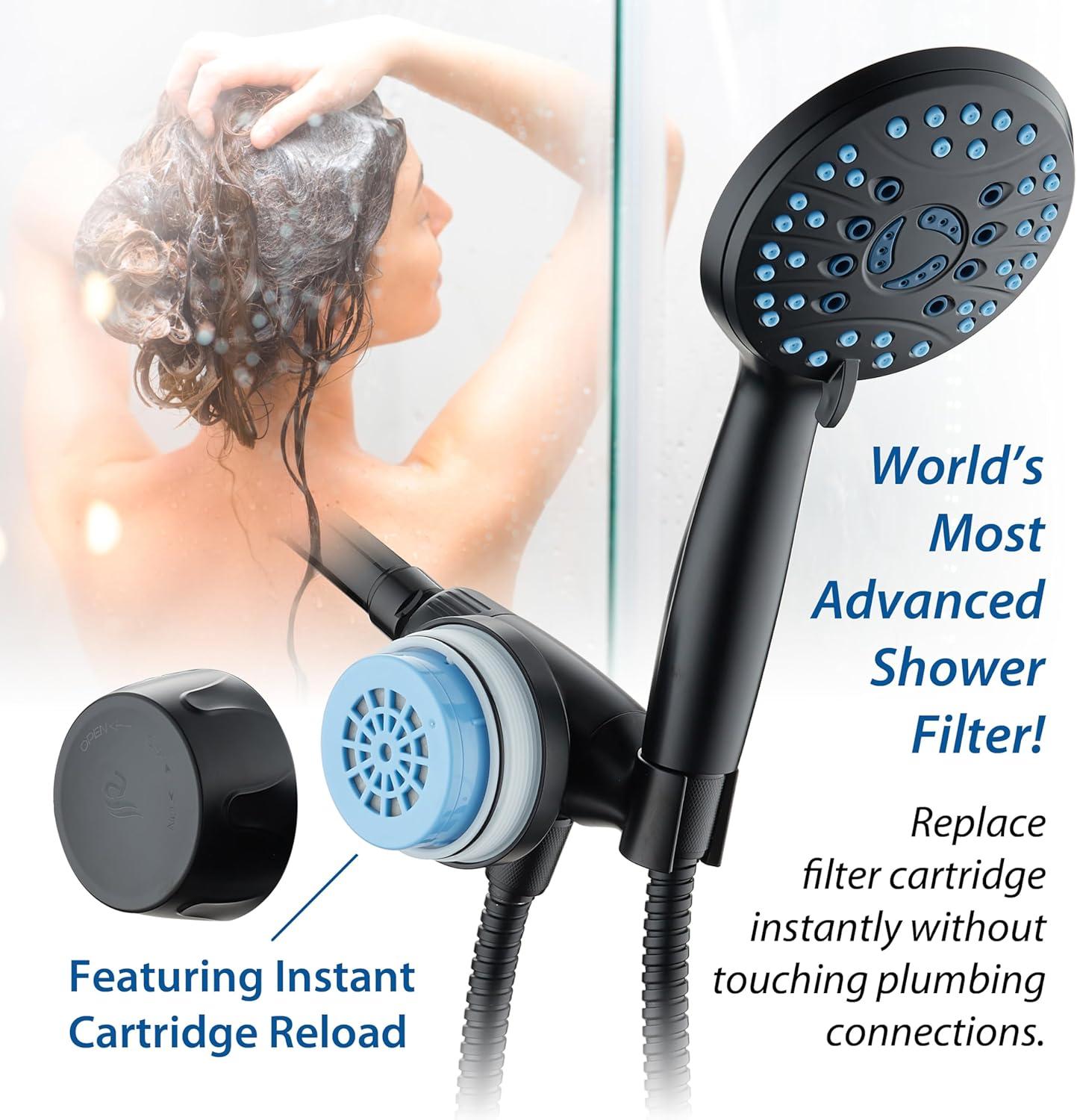 imageSkin ampamp Hair  Worlds Most Advanced Shower Filter for Combos with ONOFF Filtration Modes Instant Cartridge Reload Builtin Water Diverter StayClean Enriched KDF CartridgeChrome FinishMatte Black