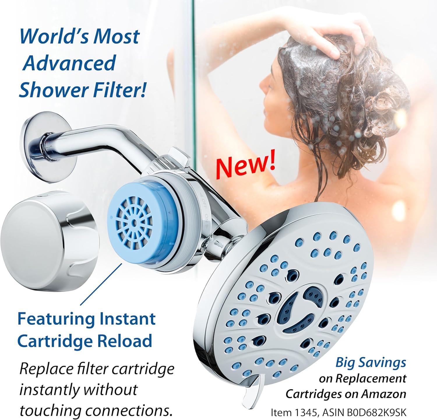 imageSkin ampamp Hair  Worlds Most Advanced Shower Filter for Combos with ONOFF Filtration Modes Instant Cartridge Reload Builtin Water Diverter StayClean Enriched KDF CartridgeChrome FinishChrome