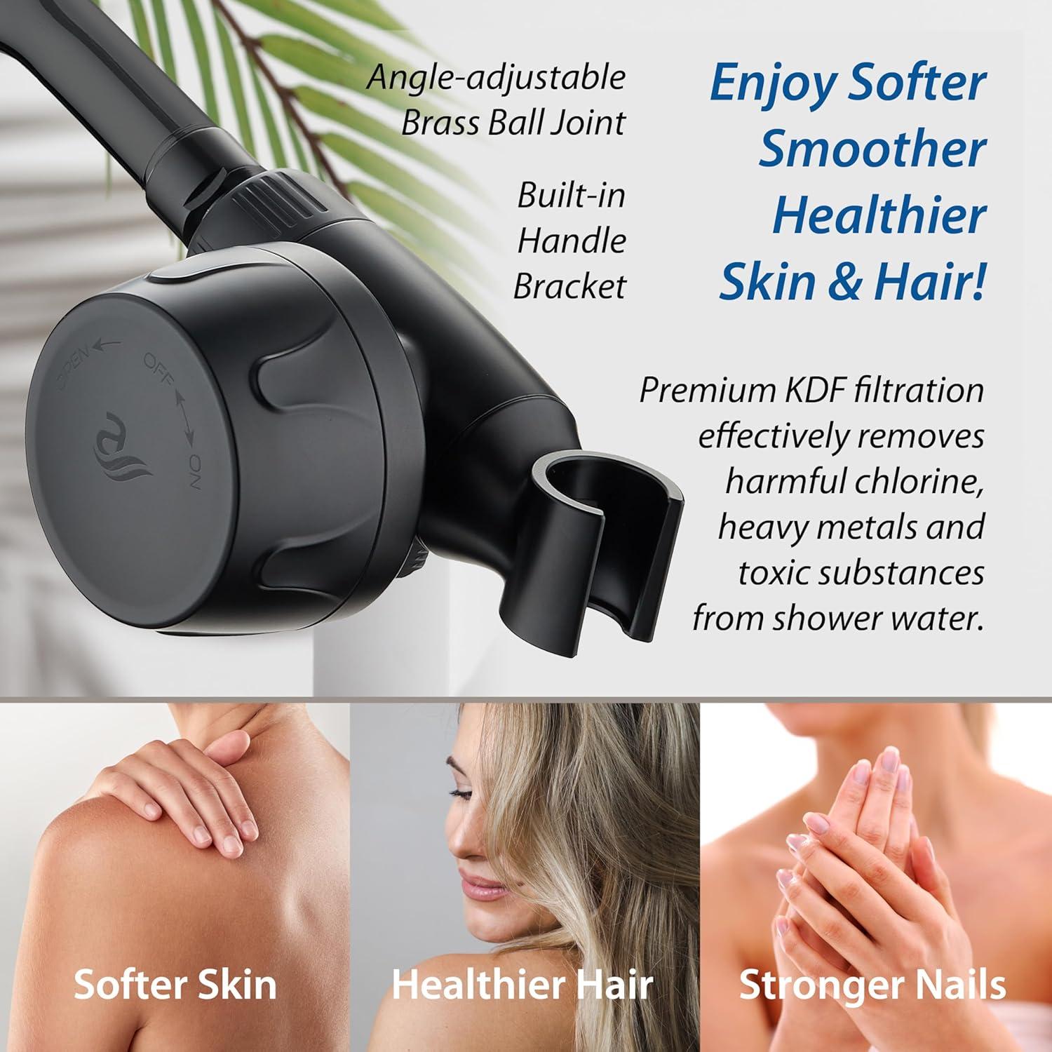 imageSkin ampamp Hair  Worlds Most Advanced Shower Filter for Combos with ONOFF Filtration Modes Instant Cartridge Reload Builtin Water Diverter StayClean Enriched KDF CartridgeChrome FinishMatte Black