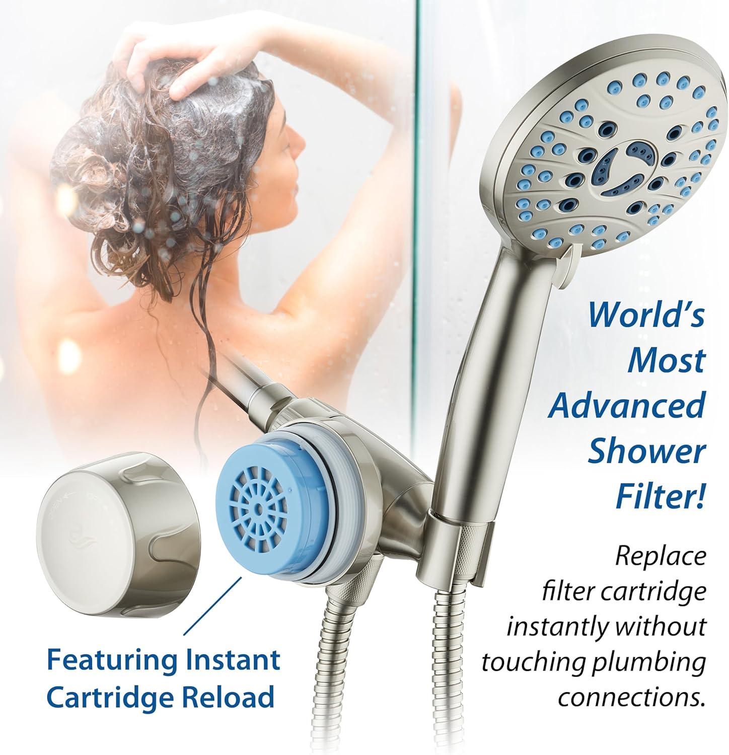 imageSkin ampamp Hair  Worlds Most Advanced Shower Filter for Combos with ONOFF Filtration Modes Instant Cartridge Reload Builtin Water Diverter StayClean Enriched KDF CartridgeChrome FinishSatin Nickel