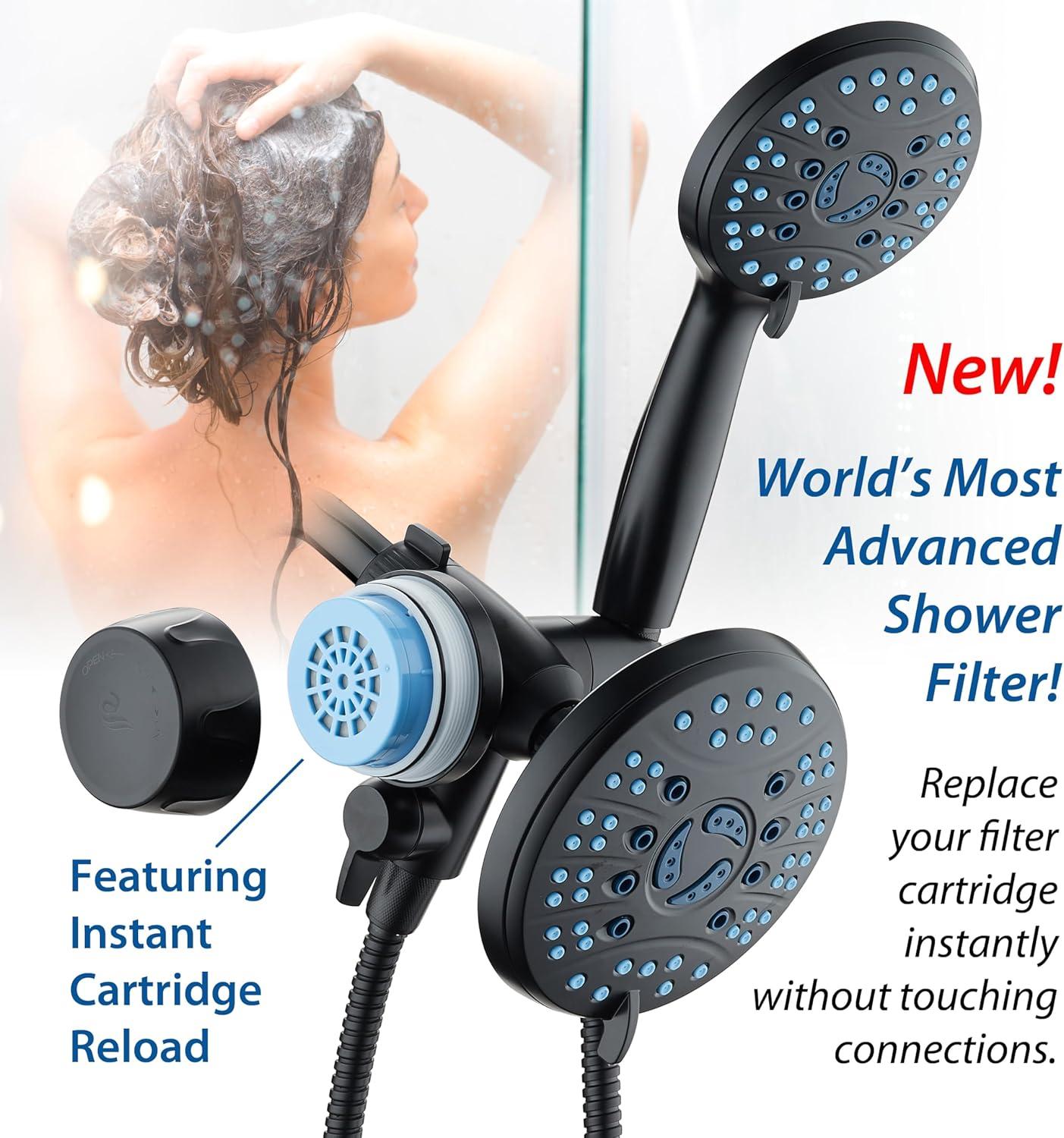 imageSkin ampamp Hair  Worlds Most Advanced Shower Filter for Combos with ONOFF Filtration Modes Instant Cartridge Reload Builtin Water Diverter StayClean Enriched KDF CartridgeChrome FinishMatte Black