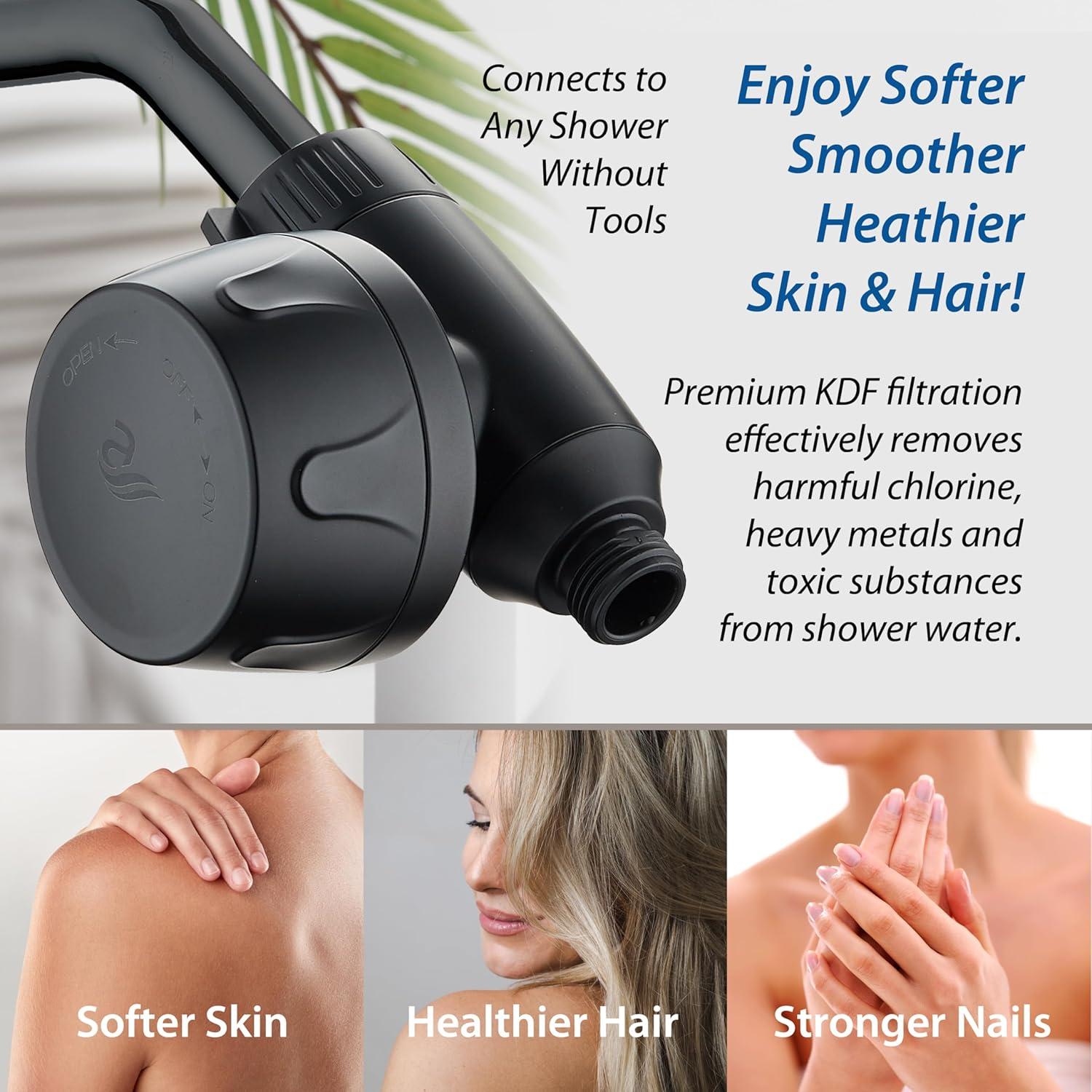 imageSkin ampamp Hair  Worlds Most Advanced Shower Filter for Combos with ONOFF Filtration Modes Instant Cartridge Reload Builtin Water Diverter StayClean Enriched KDF CartridgeChrome FinishMatte Black