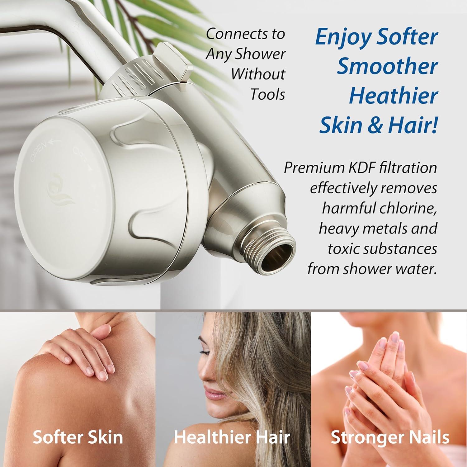 imageSkin ampamp Hair  Worlds Most Advanced Shower Filter for Combos with ONOFF Filtration Modes Instant Cartridge Reload Builtin Water Diverter StayClean Enriched KDF CartridgeChrome FinishSatin Nickel