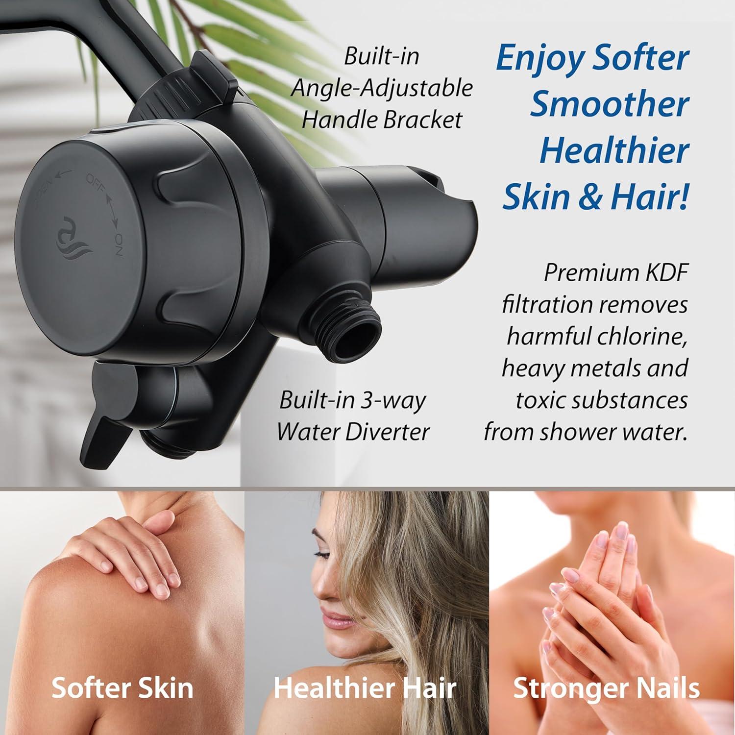 imageSkin ampamp Hair  Worlds Most Advanced Shower Filter for Combos with ONOFF Filtration Modes Instant Cartridge Reload Builtin Water Diverter StayClean Enriched KDF CartridgeChrome FinishMatte Black