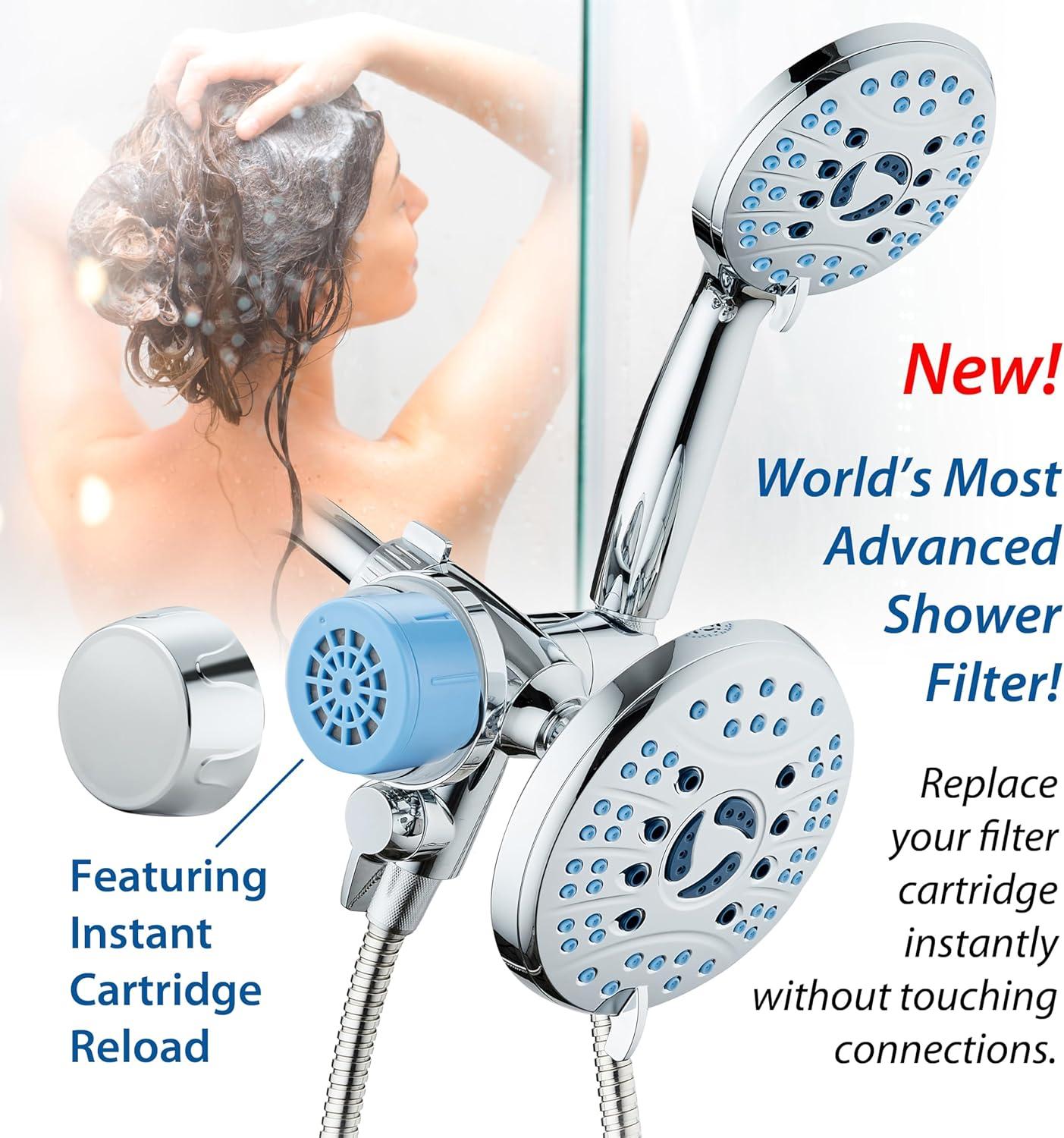 imageSkin ampamp Hair  Worlds Most Advanced Shower Filter for Combos with ONOFF Filtration Modes Instant Cartridge Reload Builtin Water Diverter StayClean Enriched KDF CartridgeChrome FinishChrome