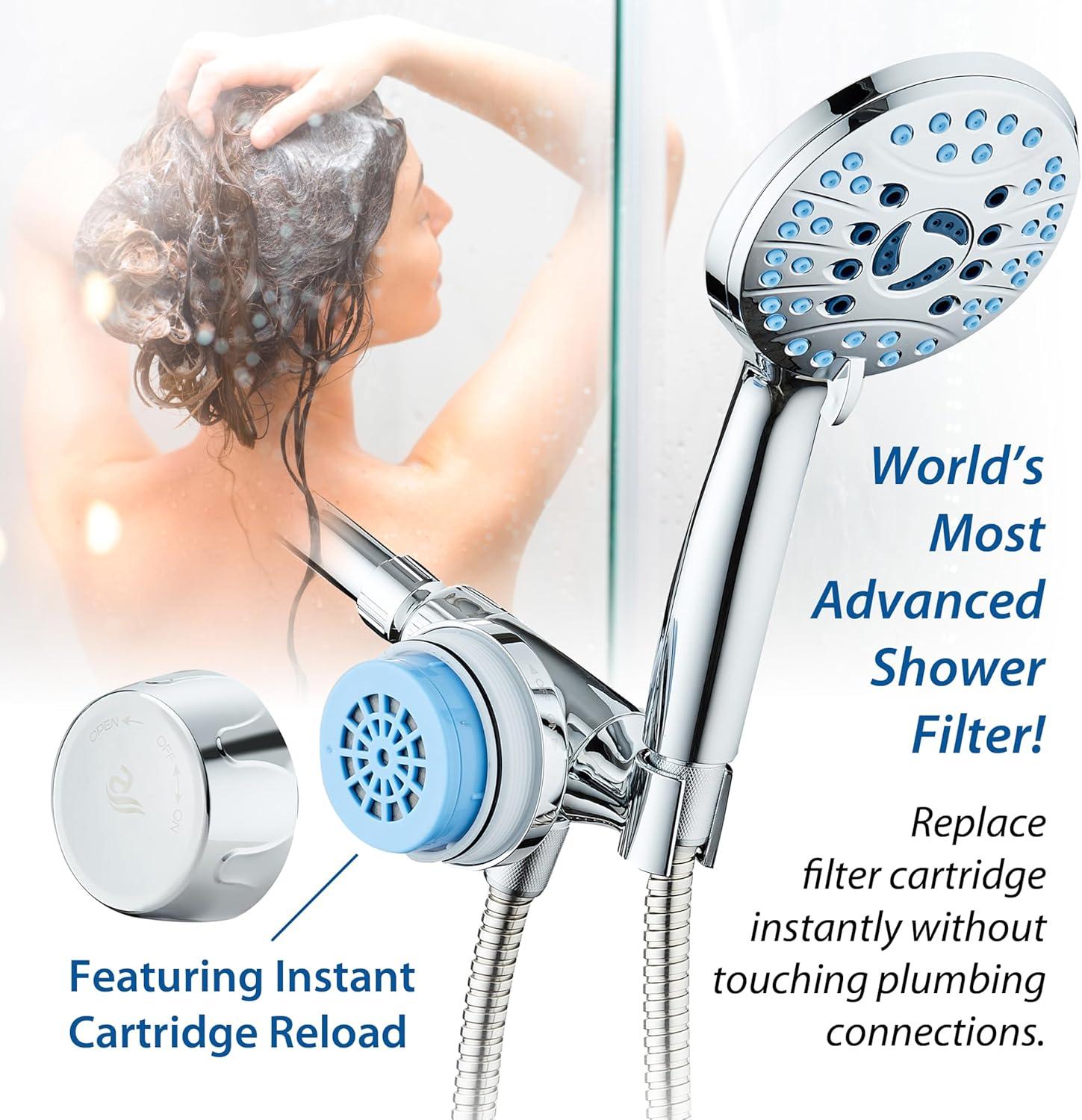 imageSkin ampamp Hair  Worlds Most Advanced Shower Filter for Combos with ONOFF Filtration Modes Instant Cartridge Reload Builtin Water Diverter StayClean Enriched KDF CartridgeChrome FinishChrome