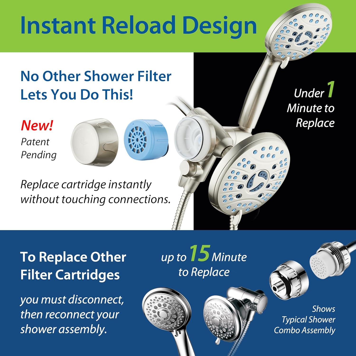 imageSkin ampamp Hair  Worlds Most Advanced Shower Filter for Combos with ONOFF Filtration Modes Instant Cartridge Reload Builtin Water Diverter StayClean Enriched KDF CartridgeChrome FinishSatin Nickel