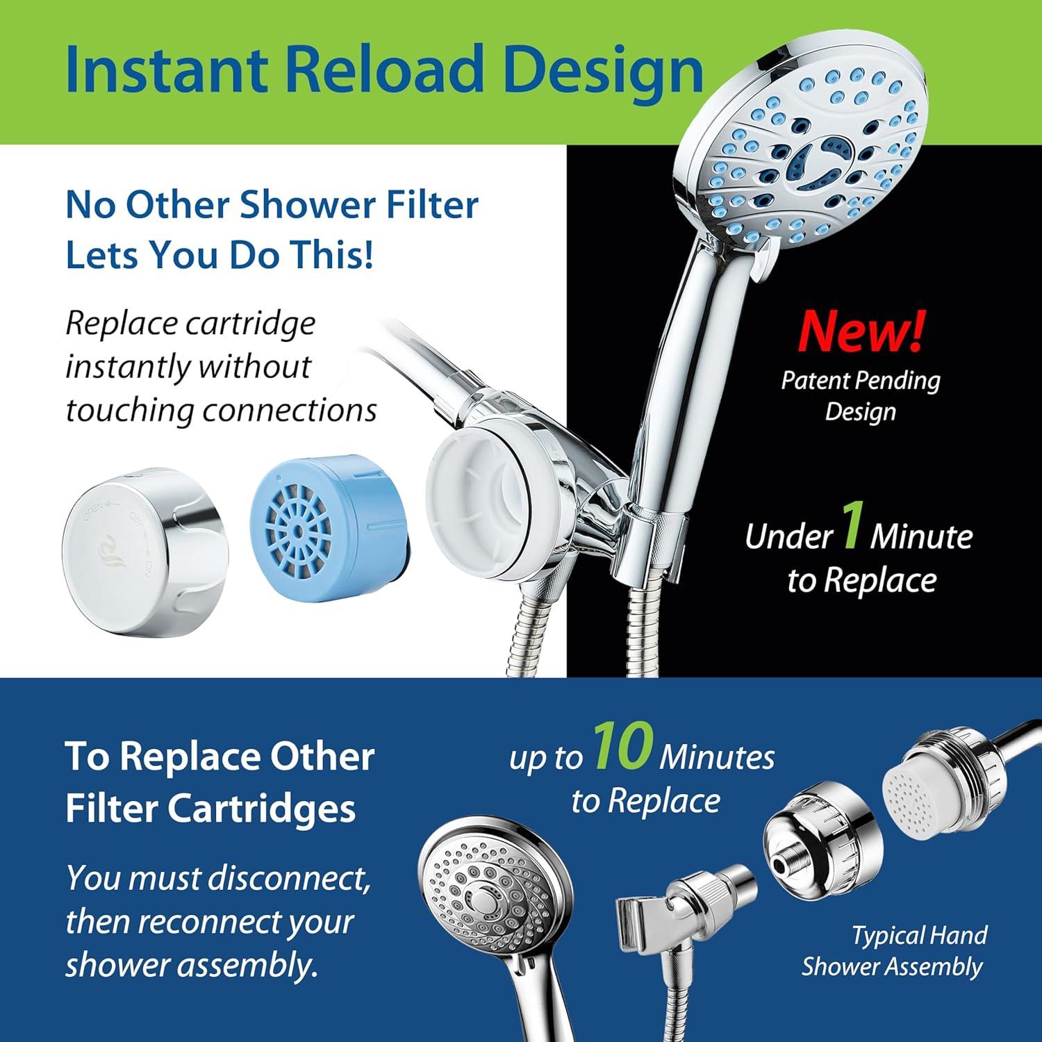 imageSkin ampamp Hair  Worlds Most Advanced Shower Filter for Combos with ONOFF Filtration Modes Instant Cartridge Reload Builtin Water Diverter StayClean Enriched KDF CartridgeChrome FinishChrome