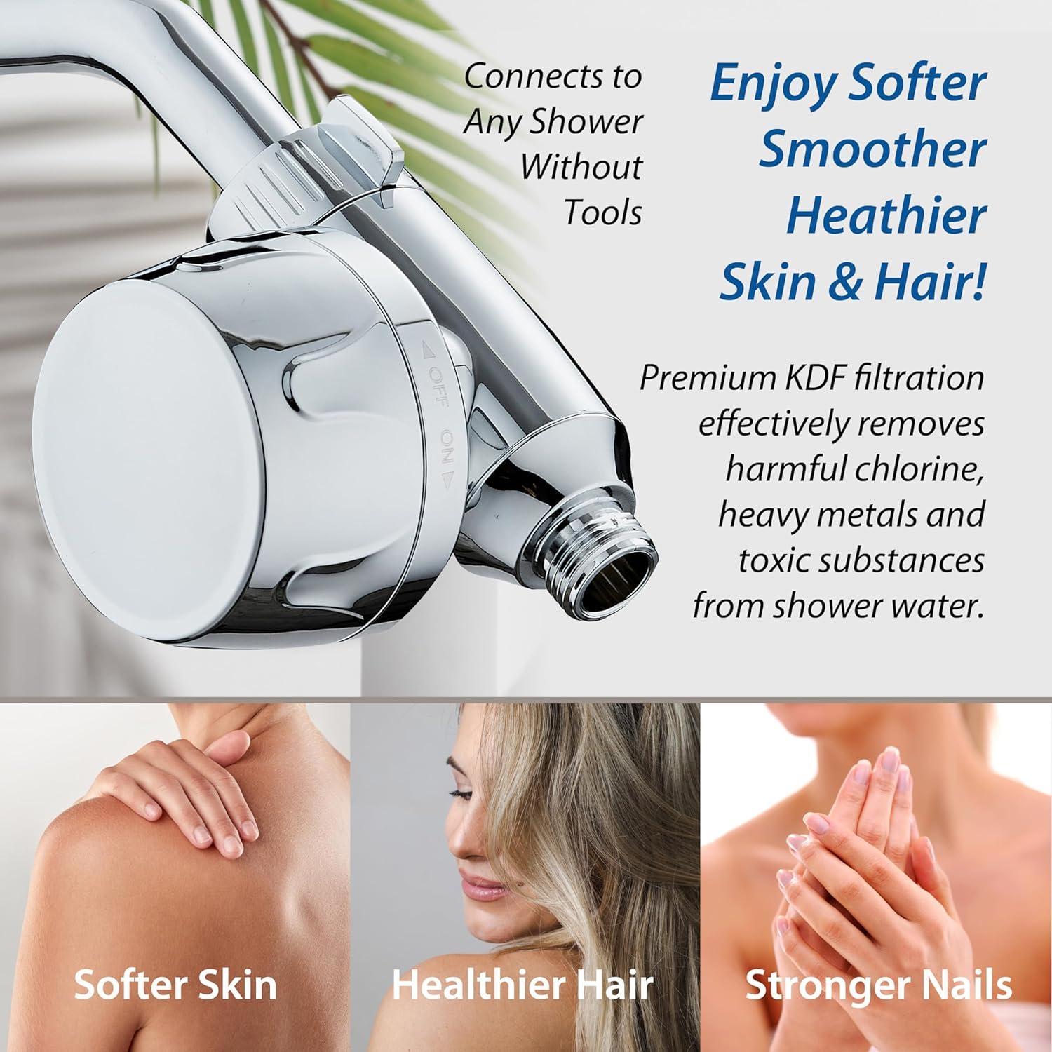 imageSkin ampamp Hair  Worlds Most Advanced Shower Filter for Combos with ONOFF Filtration Modes Instant Cartridge Reload Builtin Water Diverter StayClean Enriched KDF CartridgeChrome FinishChrome