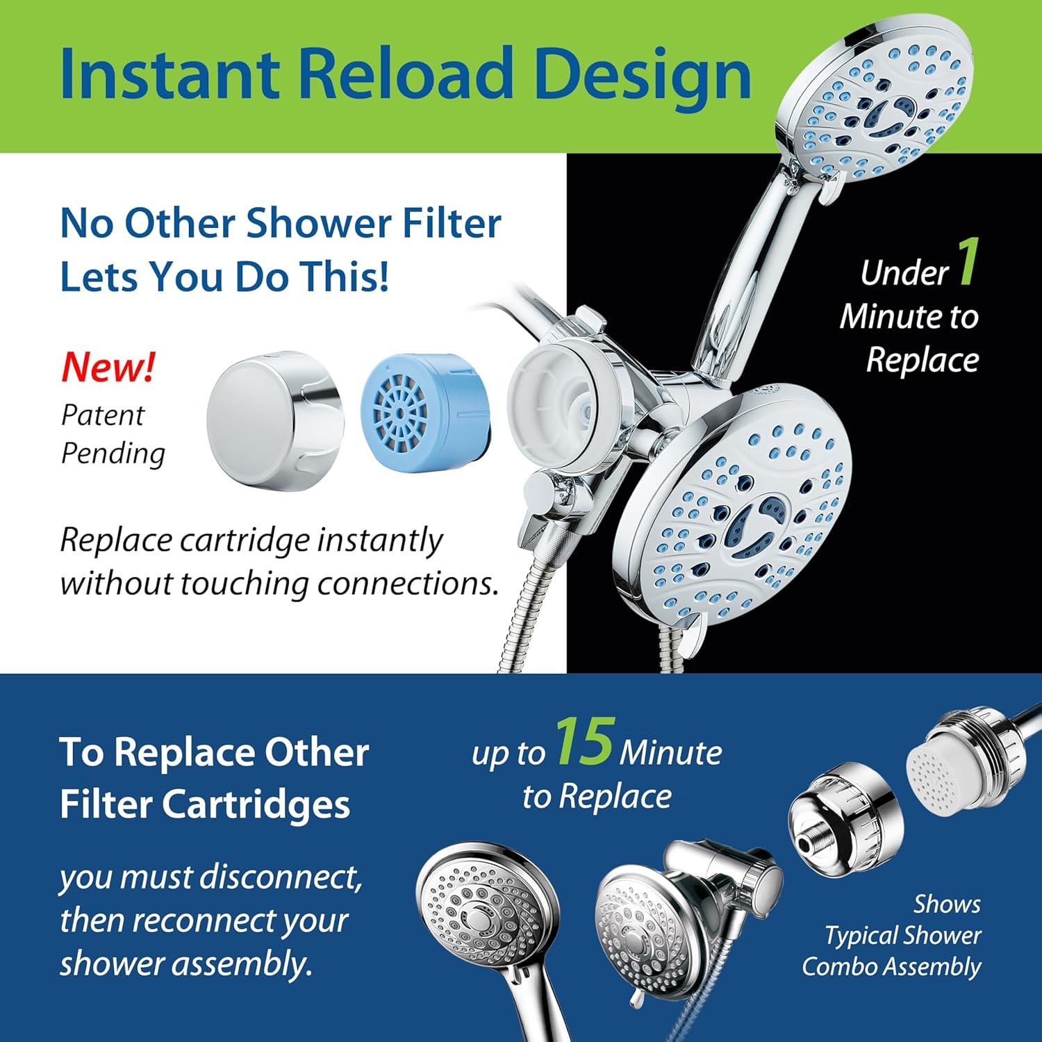 imageSkin ampamp Hair  Worlds Most Advanced Shower Filter for Combos with ONOFF Filtration Modes Instant Cartridge Reload Builtin Water Diverter StayClean Enriched KDF CartridgeChrome FinishChrome