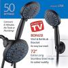 imageHotel Spa AquaCare AsSeenOnTV High Pressure Handheld ampamp Rain 50mode 3way Shower Head Combo with Anticlog Jets 2mode Tub ampamp Pet Power Wash Extra Wall Bracket 6 ft Hose All Chrome FinishMatte Black
