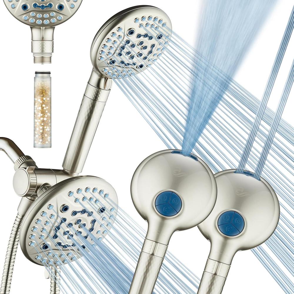 imageAquaCare High Pressure 6way Dual Shower Head Combo with Builtin Filter ampamp Power Wash  Clean Tub Tile ampamp Pets Remove Chlorine Lead ampamp Toxins from Water to Protect Skin Hair ampamp Nails Chrome FinishNickel